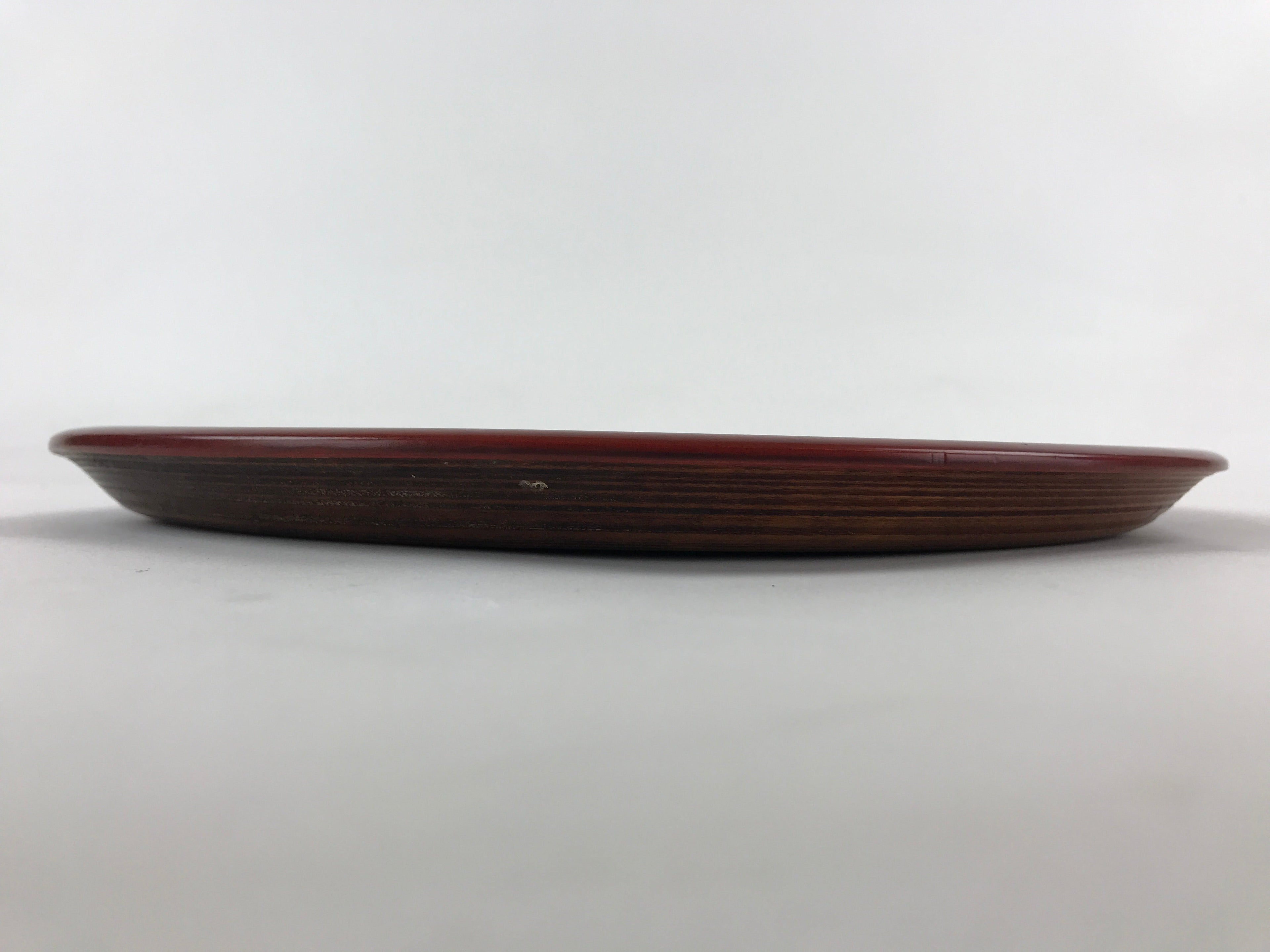 Japanese Wooden Lacquered Serving Tray Vtg Obon Brown Round Rose UR879