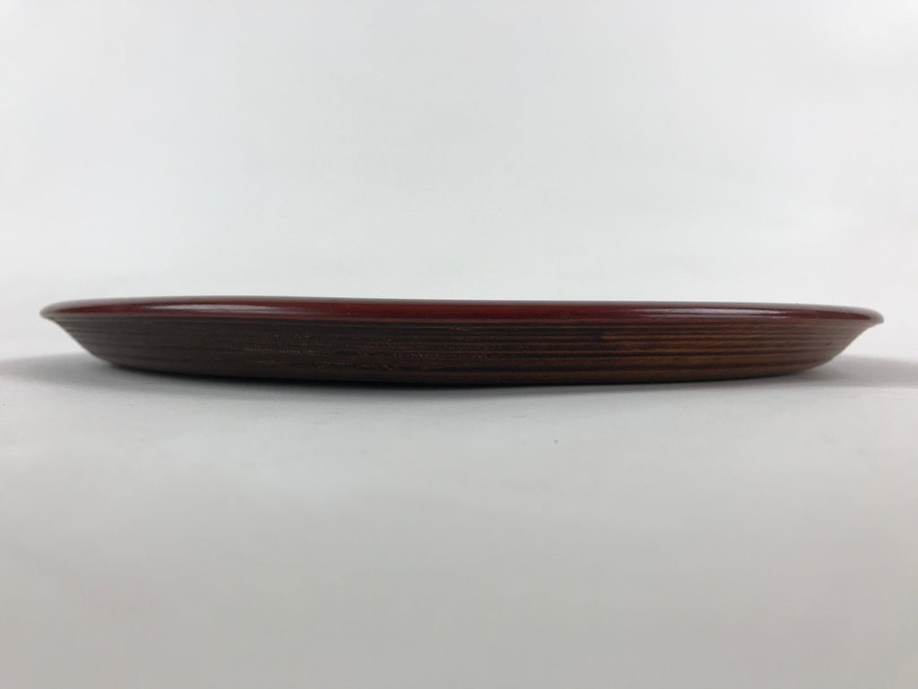 Japanese Wooden Lacquered Serving Tray Vtg Obon Brown Round Rose UR879