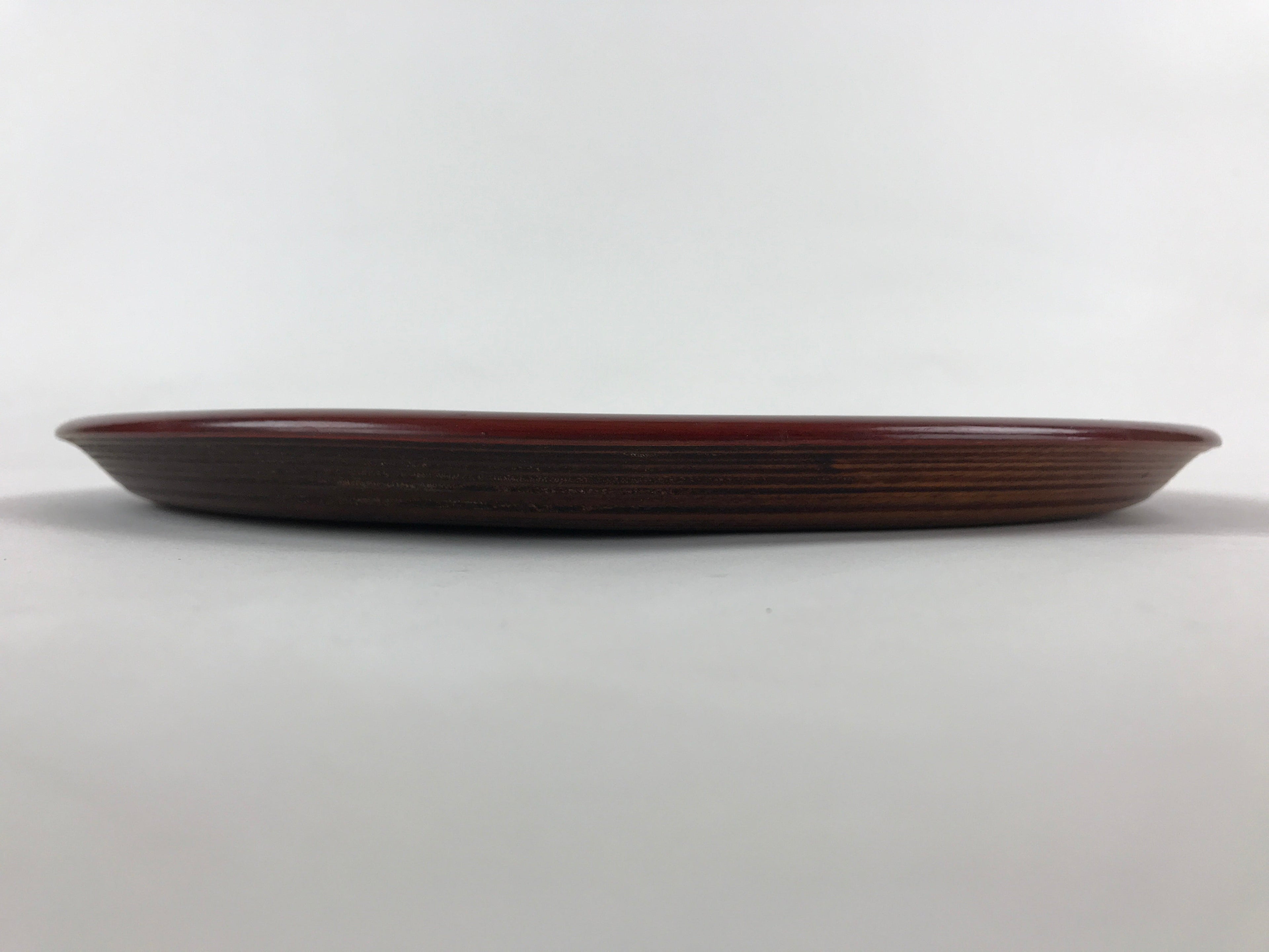 Japanese Wooden Lacquered Serving Tray Vtg Obon Brown Round Rose UR879