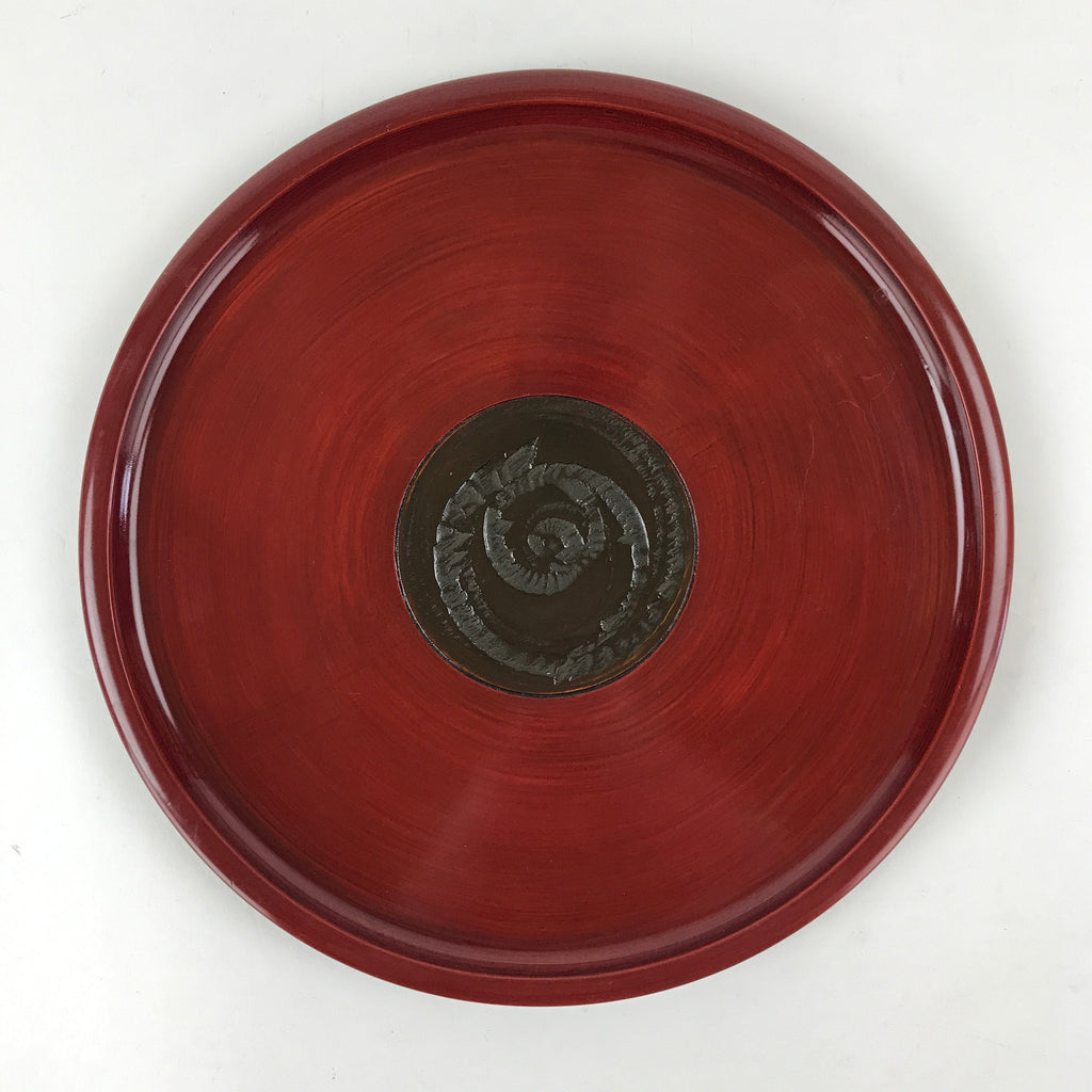 Japanese Wooden Lacquered Serving Tray Vtg Obon Brown Round Rose UR879