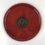 Japanese Wooden Lacquered Serving Tray Vtg Obon Brown Round Rose UR879