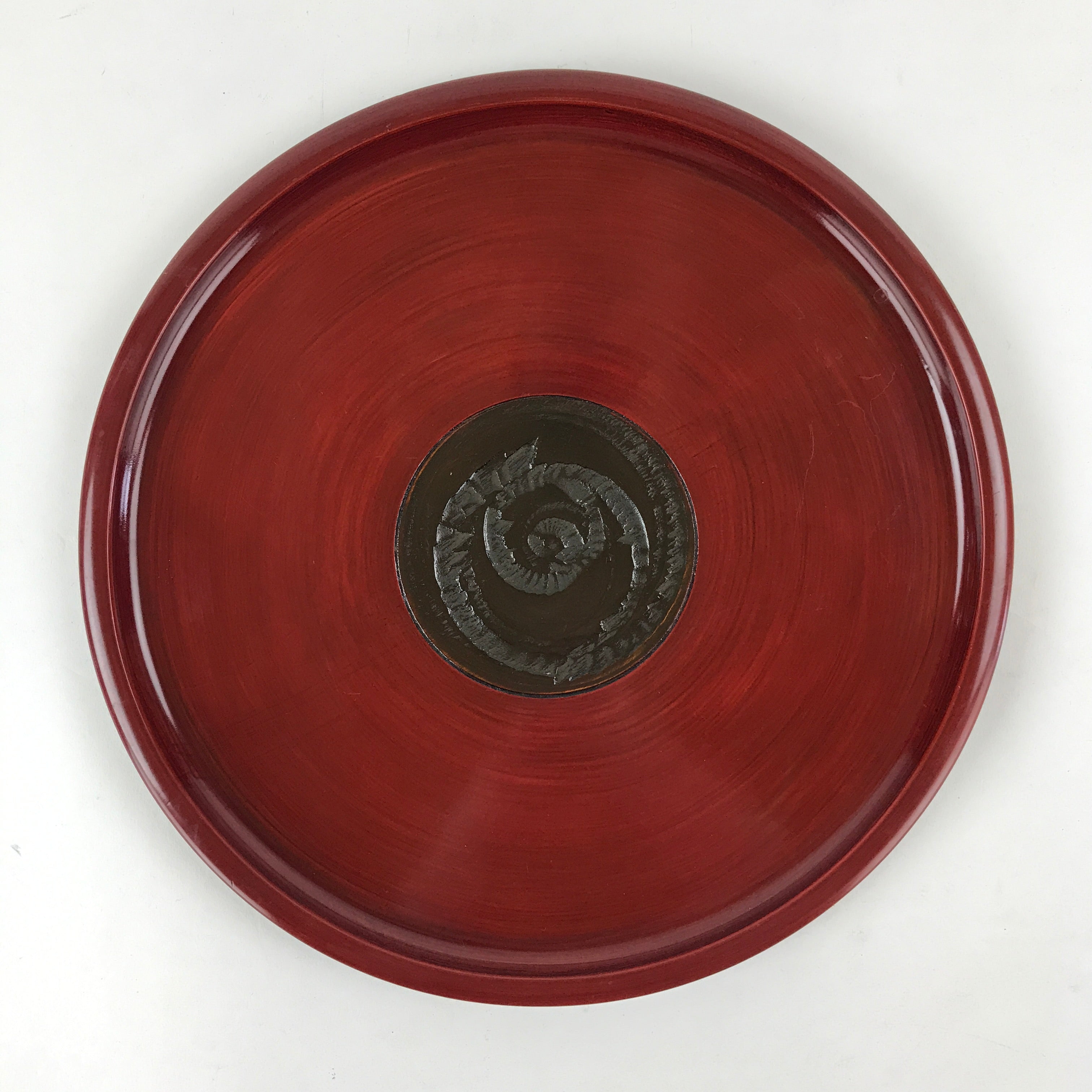 Japanese Wooden Lacquered Serving Tray Vtg Obon Brown Round Rose UR879