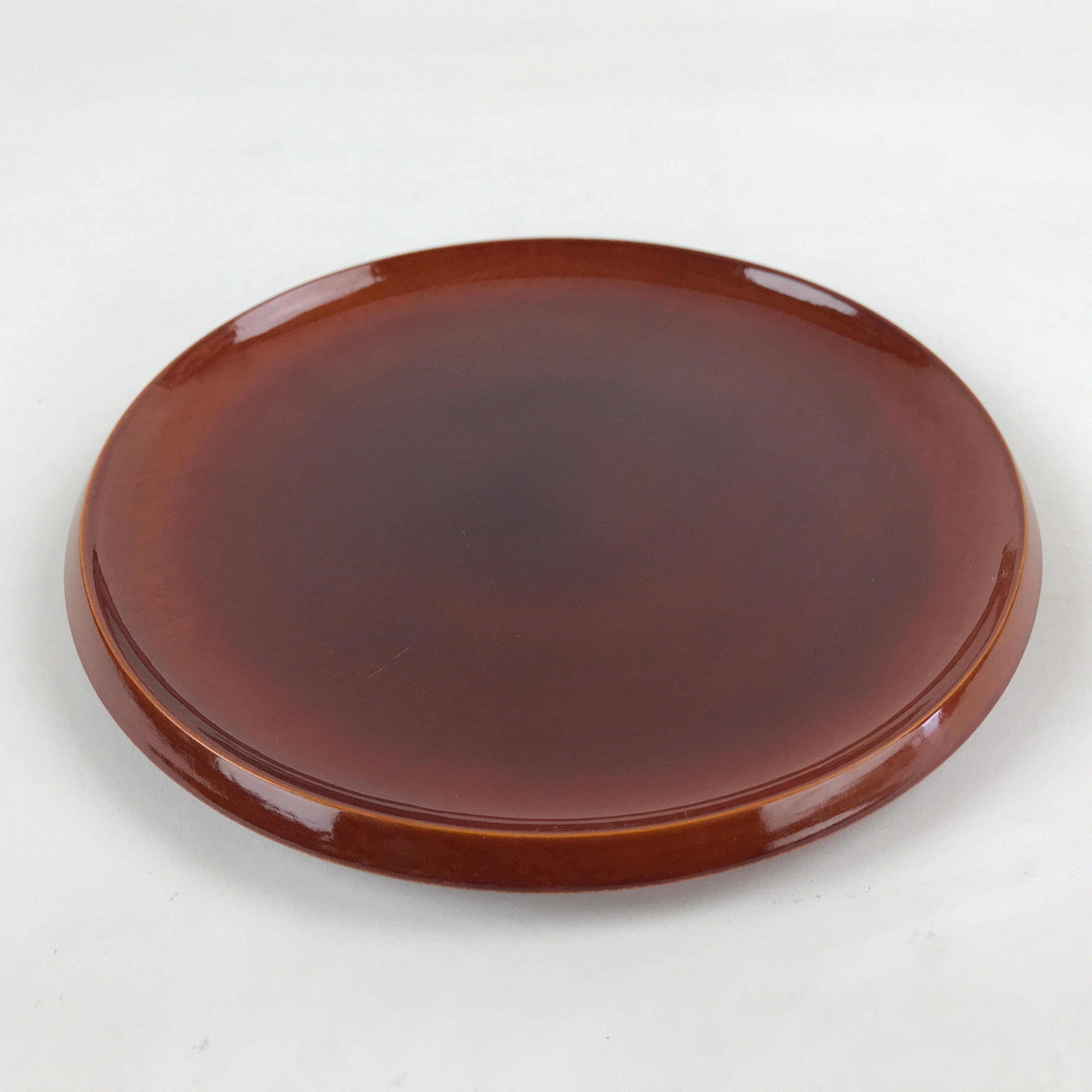 Japanese Wooden Lacquered Serving Tray Vtg Shunkei Nuri Obon Brown Round UR882