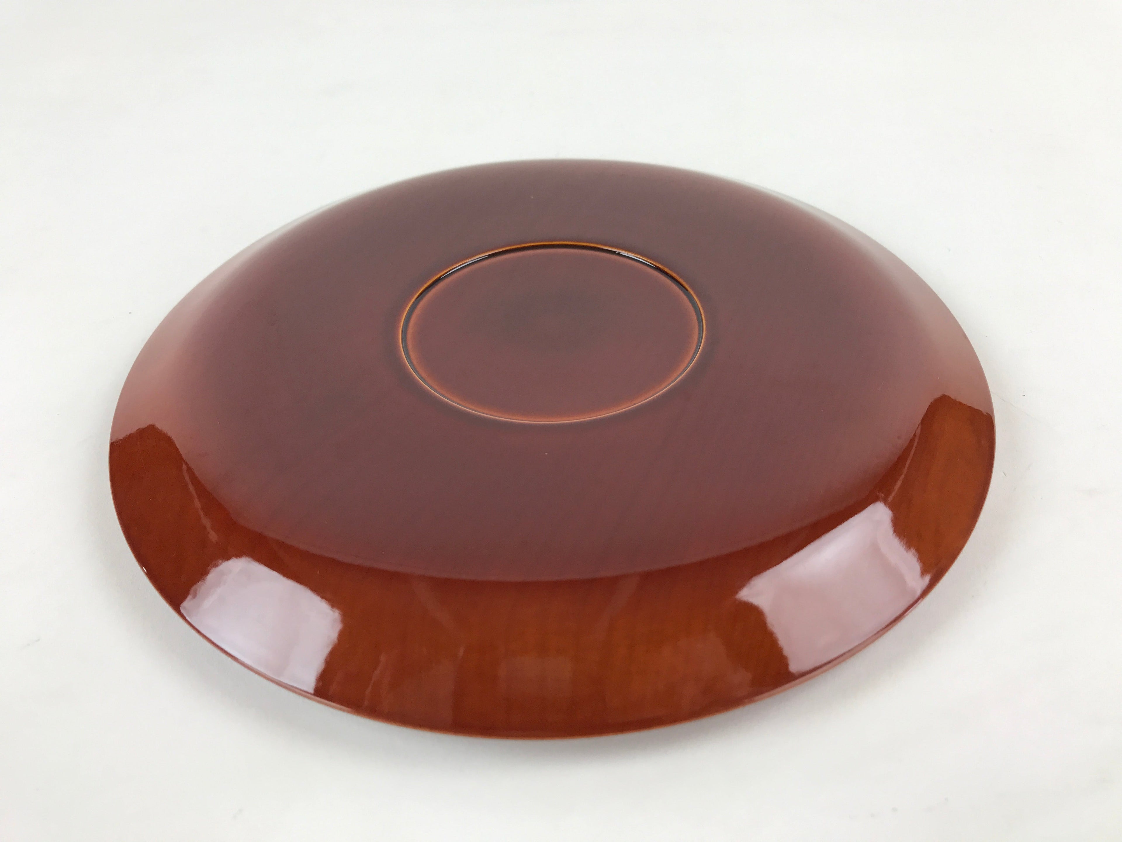 Japanese Wooden Lacquered Serving Tray Vtg Shunkei Nuri Obon Brown Round UR882