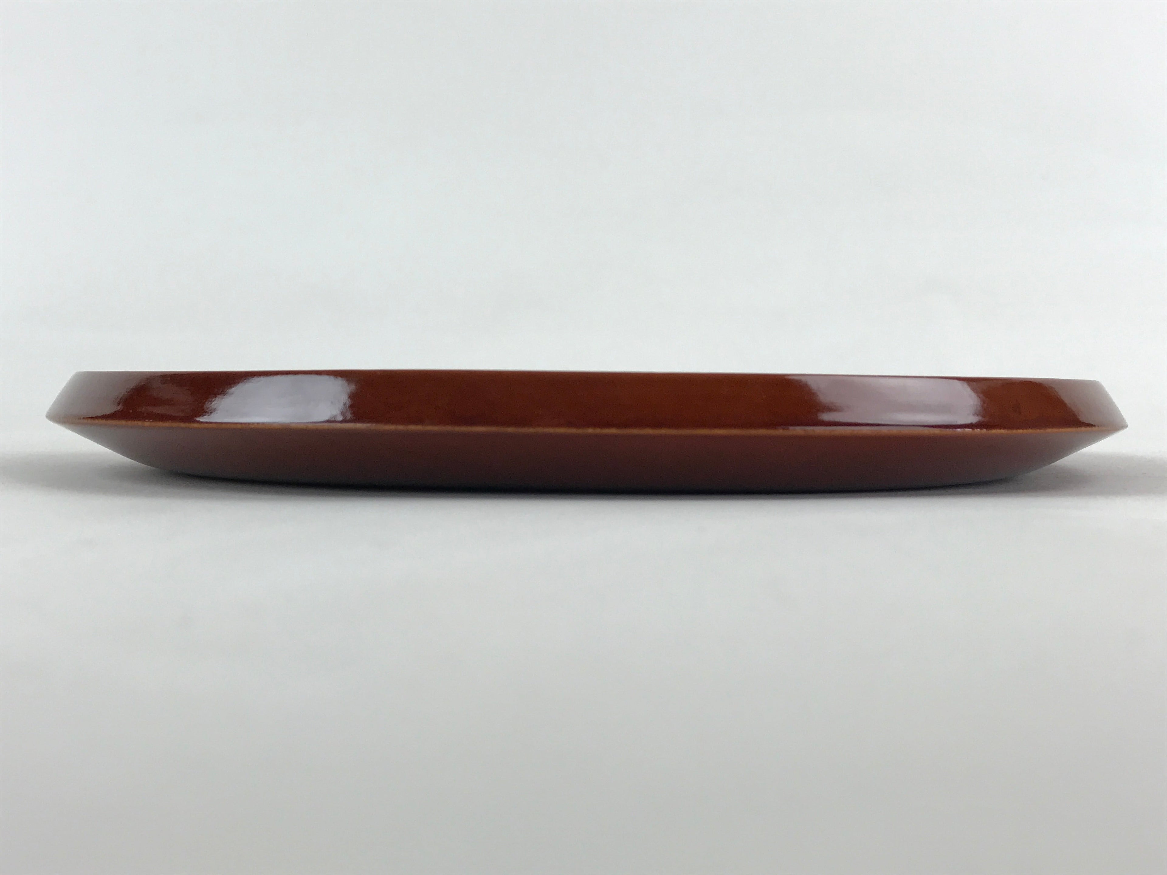 Japanese Wooden Lacquered Serving Tray Vtg Shunkei Nuri Obon Brown Round UR882