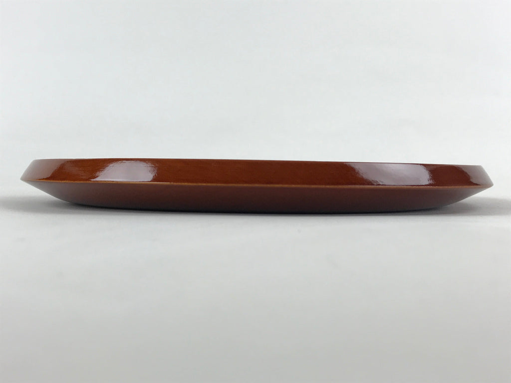 Japanese Wooden Lacquered Serving Tray Vtg Shunkei Nuri Obon Brown Round UR882