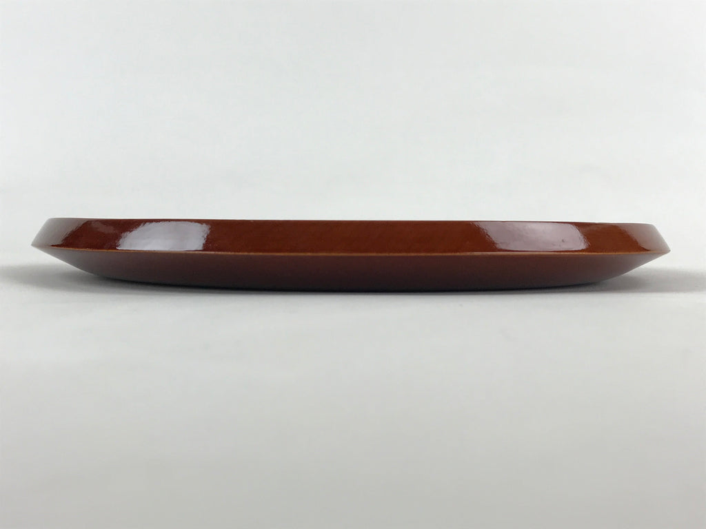 Japanese Wooden Lacquered Serving Tray Vtg Shunkei Nuri Obon Brown Round UR882