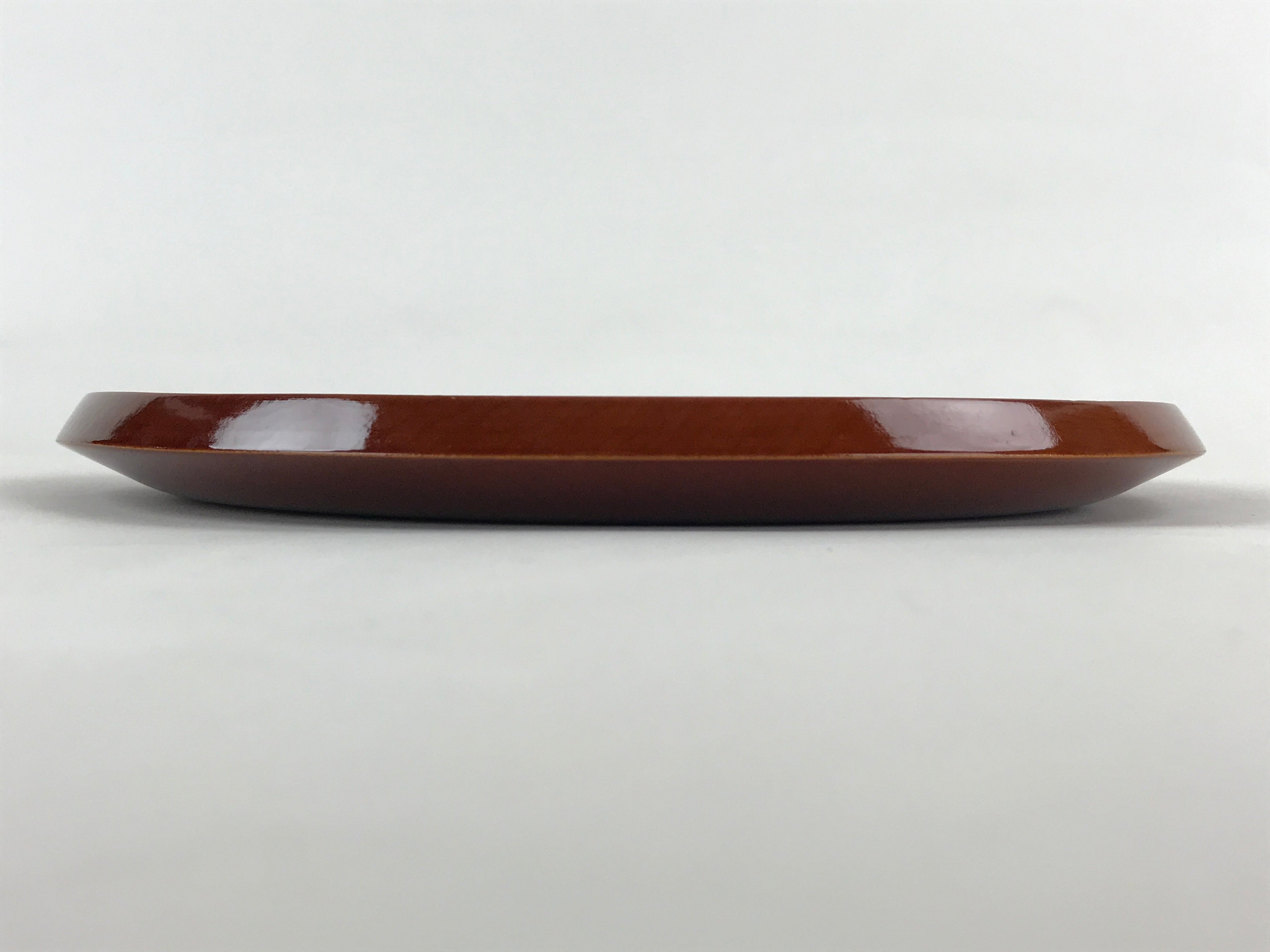 Japanese Wooden Lacquered Serving Tray Vtg Shunkei Nuri Obon Brown Round UR882