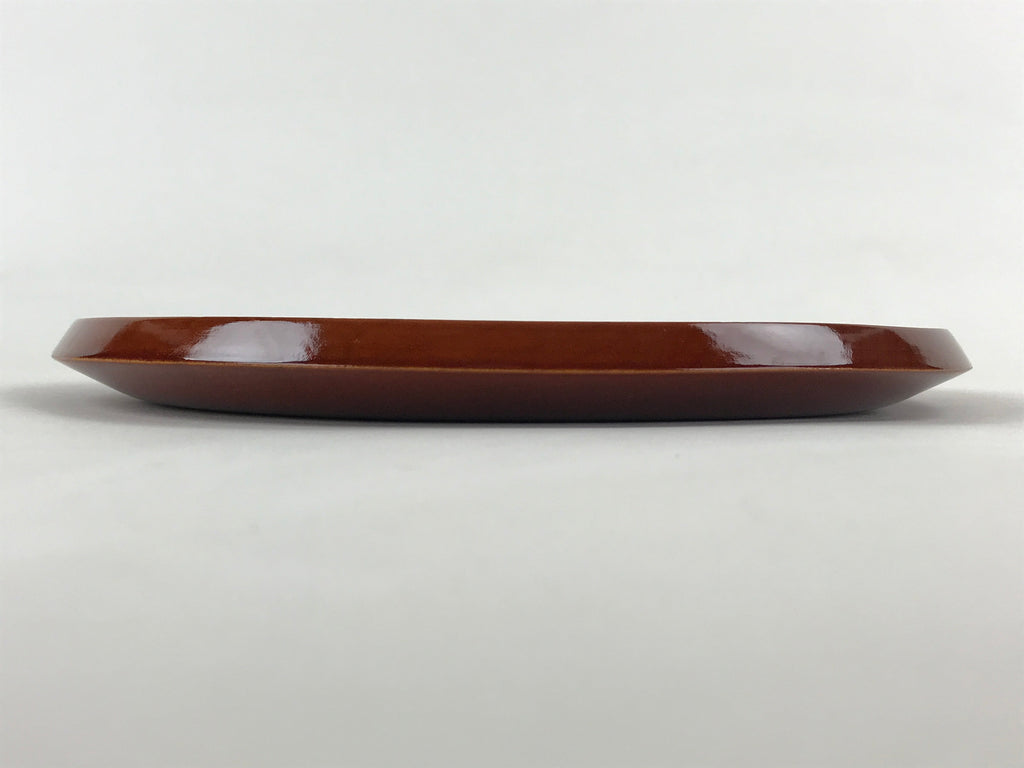 Japanese Wooden Lacquered Serving Tray Vtg Shunkei Nuri Obon Brown Round UR882