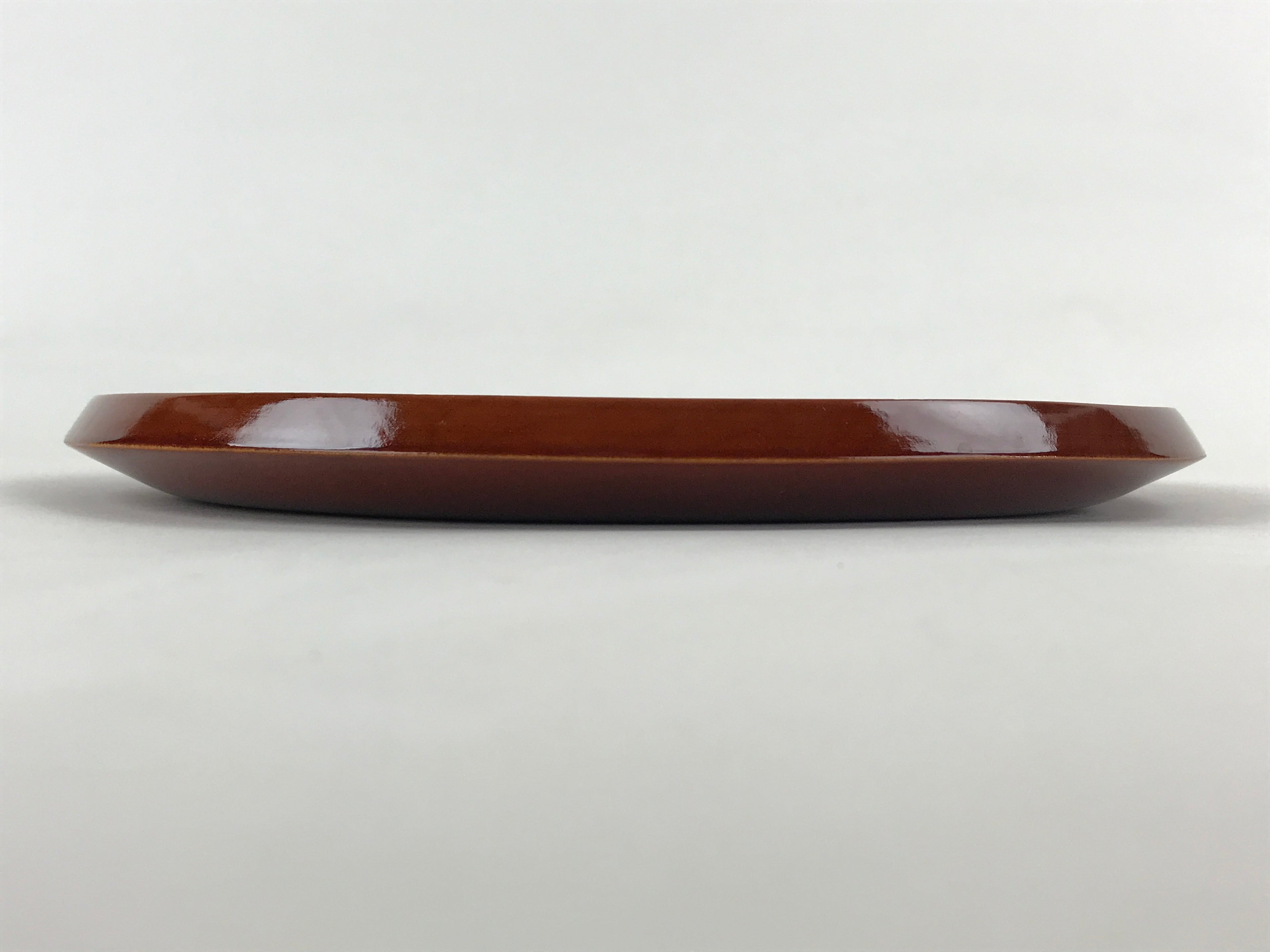 Japanese Wooden Lacquered Serving Tray Vtg Shunkei Nuri Obon Brown Round UR882