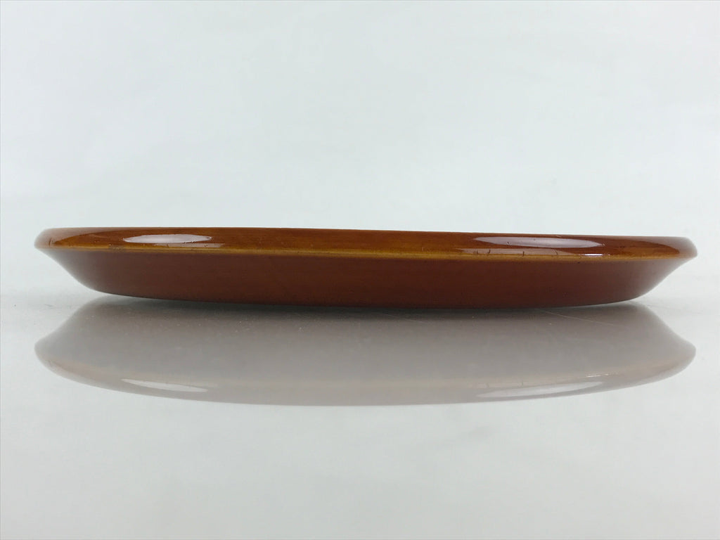 Japanese Wooden Lacquered Serving Tray Vtg Shunkei Nuri Obon Brown Round UR978