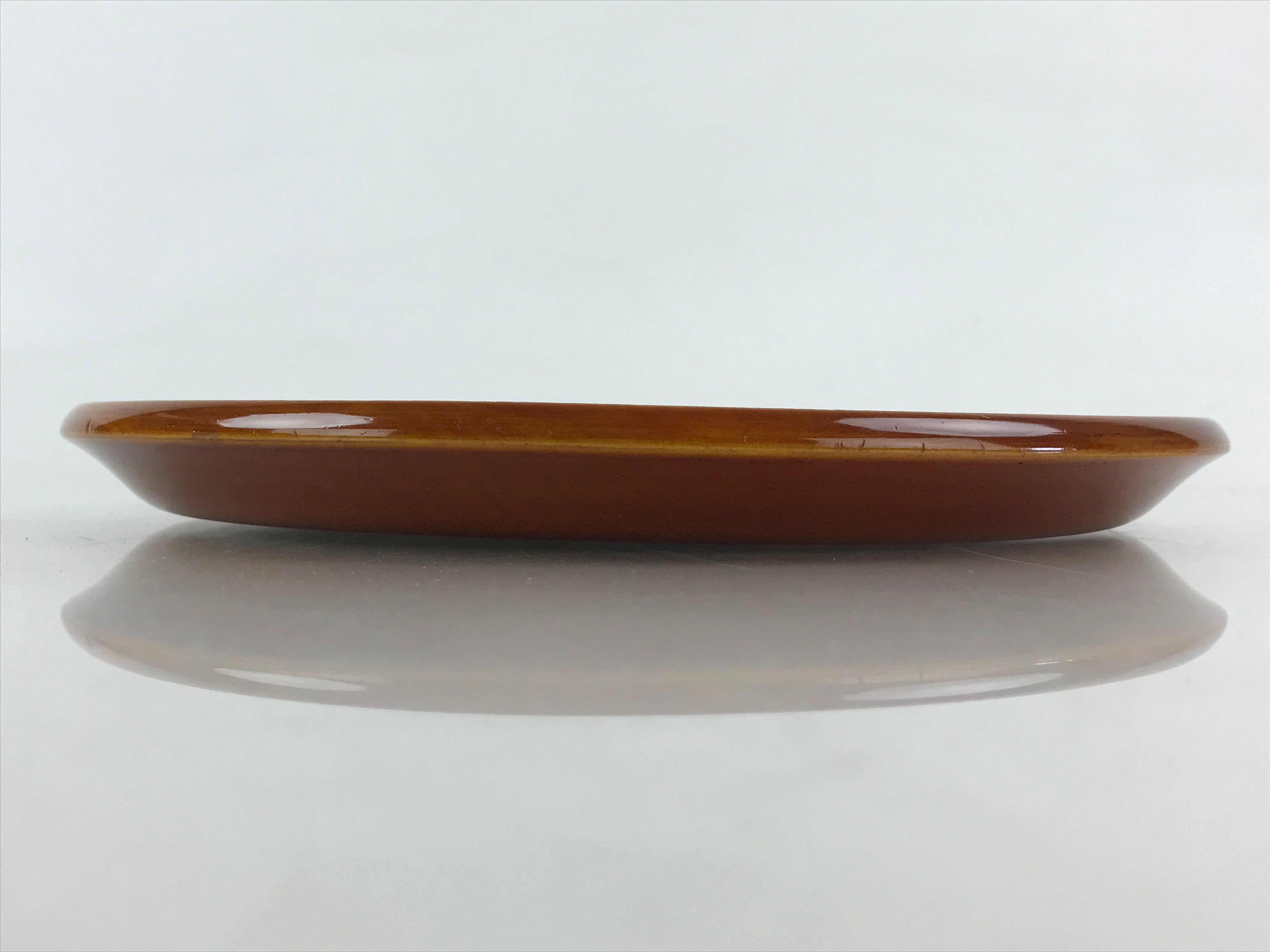 Japanese Wooden Lacquered Serving Tray Vtg Shunkei Nuri Obon Brown Round UR978