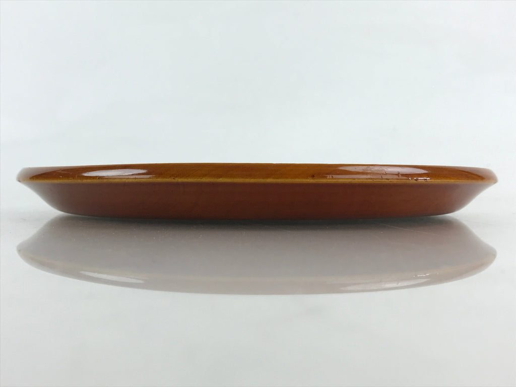 Japanese Wooden Lacquered Serving Tray Vtg Shunkei Nuri Obon Brown Round UR978