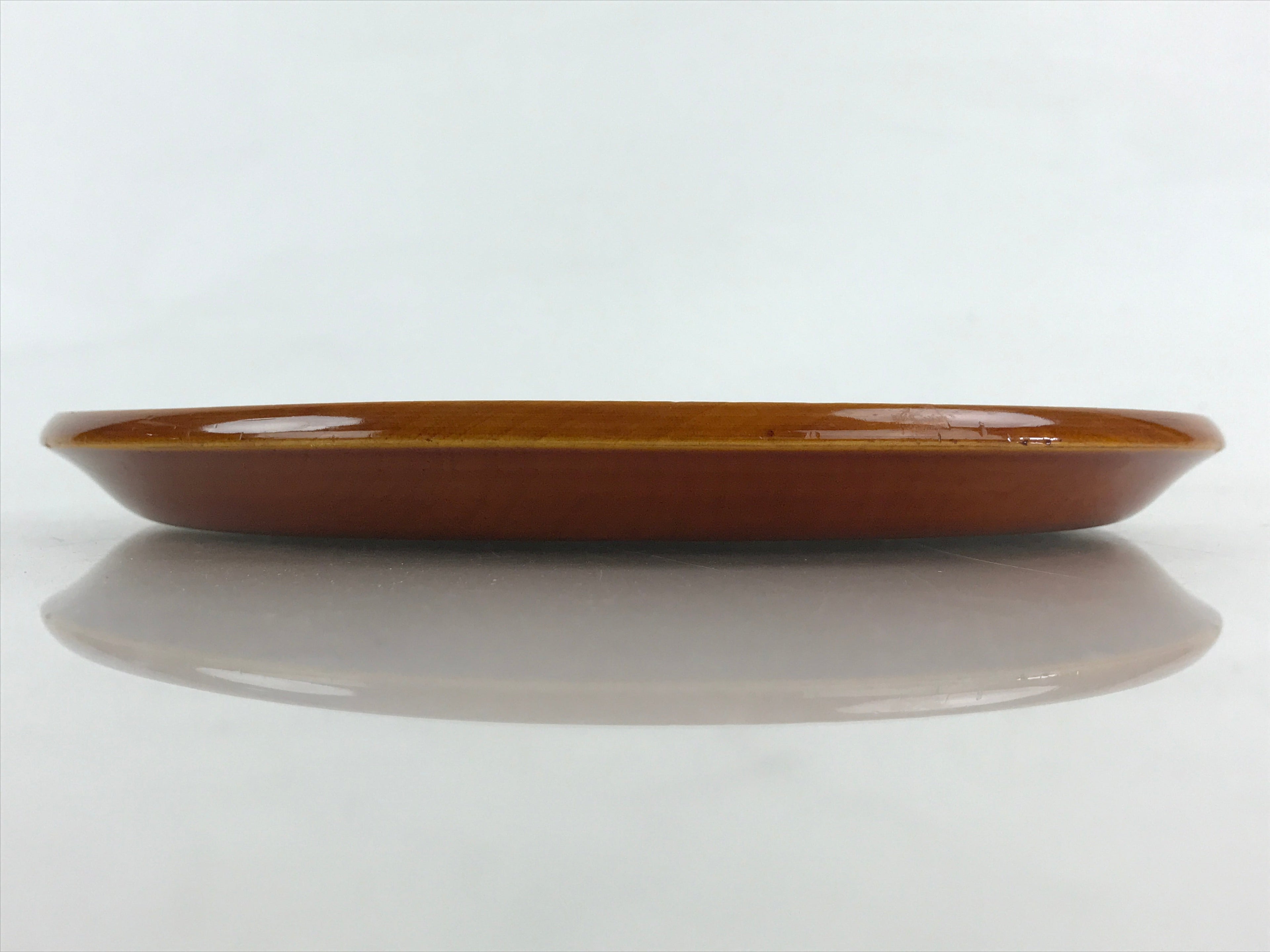 Japanese Wooden Lacquered Serving Tray Vtg Shunkei Nuri Obon Brown Round UR978