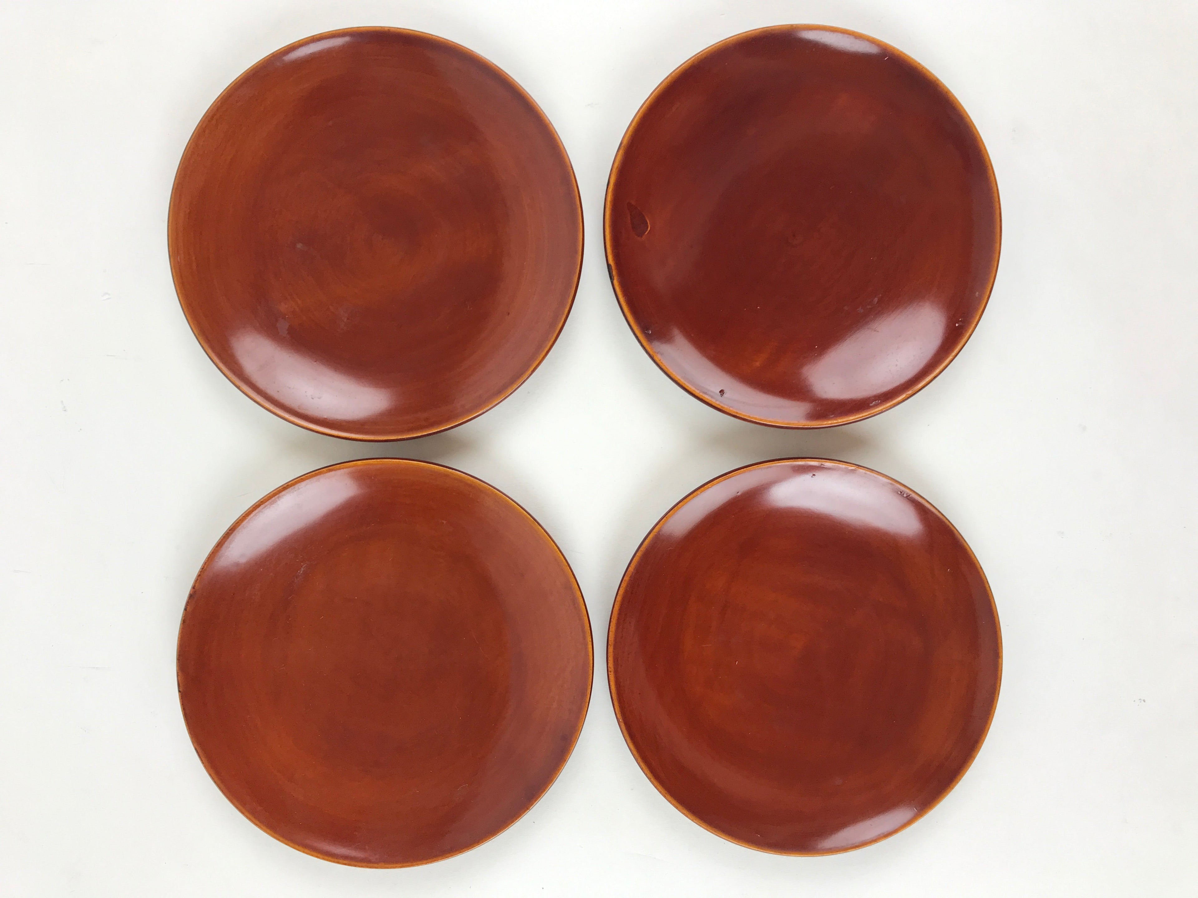 Japanese Wooden Lacquered Small Plate 4pc Set Shunkei-Nuri Meimeizara Round UR92
