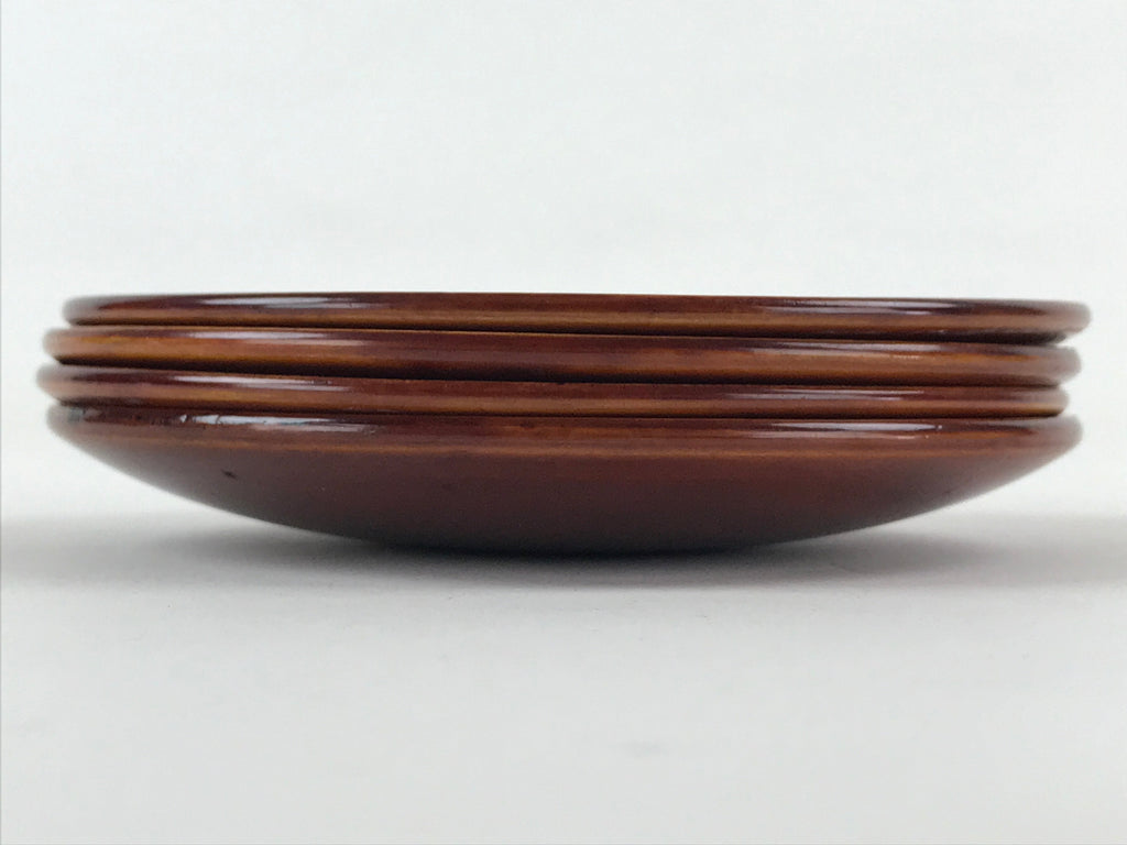 Japanese Wooden Lacquered Small Plate 4pc Set Shunkei-Nuri Meimeizara Round UR92