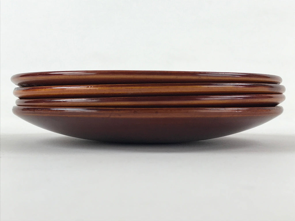 Japanese Wooden Lacquered Small Plate 4pc Set Shunkei-Nuri Meimeizara Round UR92