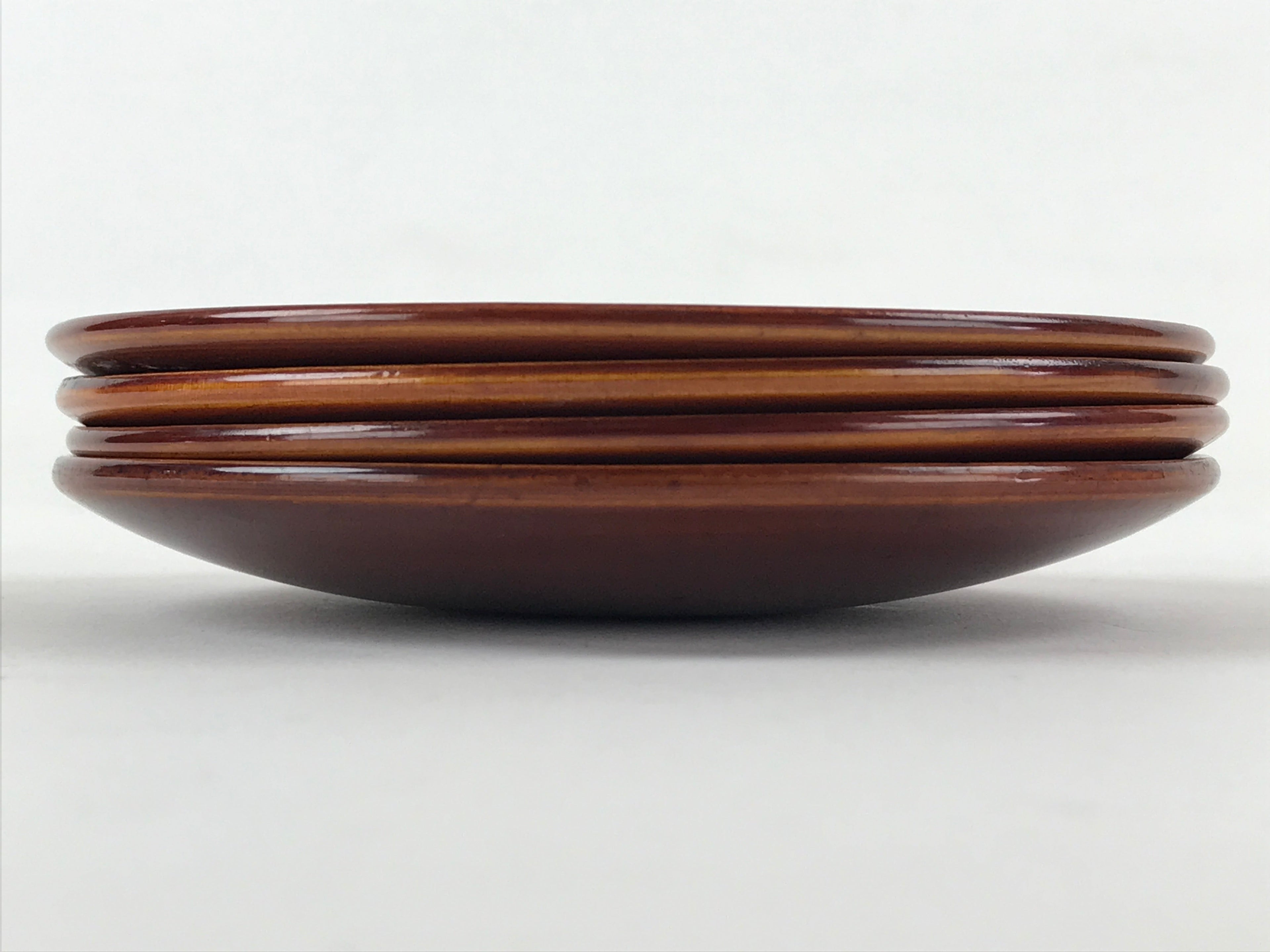 Japanese Wooden Lacquered Small Plate 4pc Set Shunkei-Nuri Meimeizara Round UR92