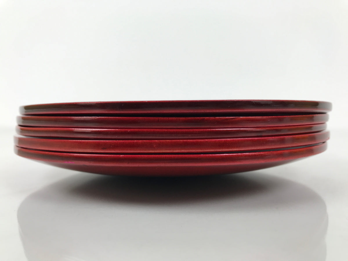 Japanese Wooden Lacquered Small Plate 5pc Set Vtg Meimeizara Hida Shunkei LWB174