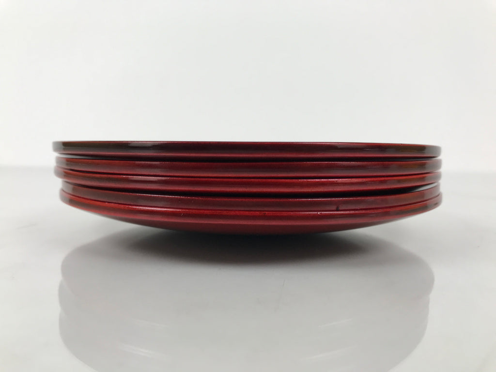 Japanese Wooden Lacquered Small Plate 5pc Set Vtg Meimeizara Hida Shunkei LWB174