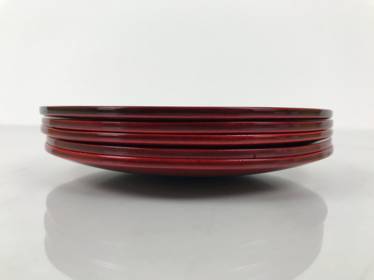 Japanese Wooden Lacquered Small Plate 5pc Set Vtg Meimeizara Hida Shunkei LWB174
