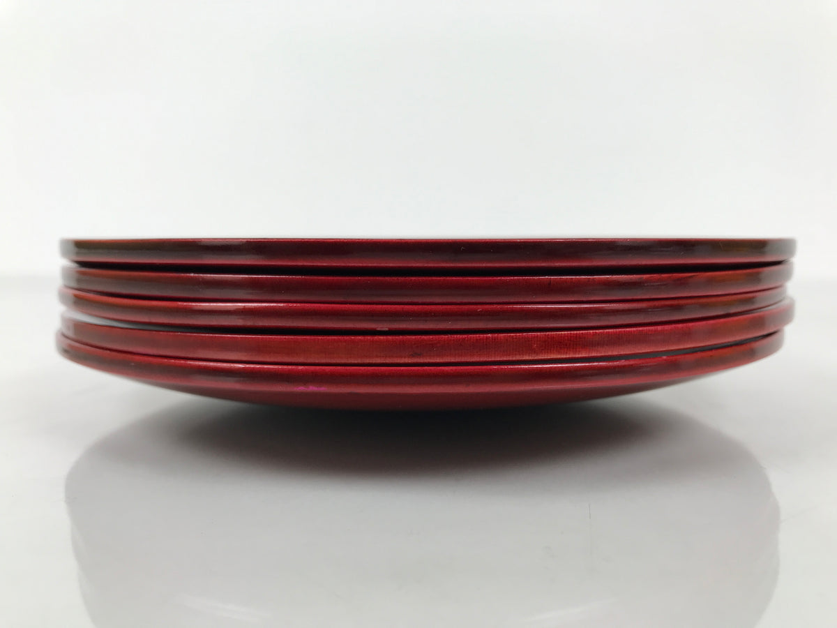 Japanese Wooden Lacquered Small Plate 5pc Set Vtg Meimeizara Hida Shunkei LWB174
