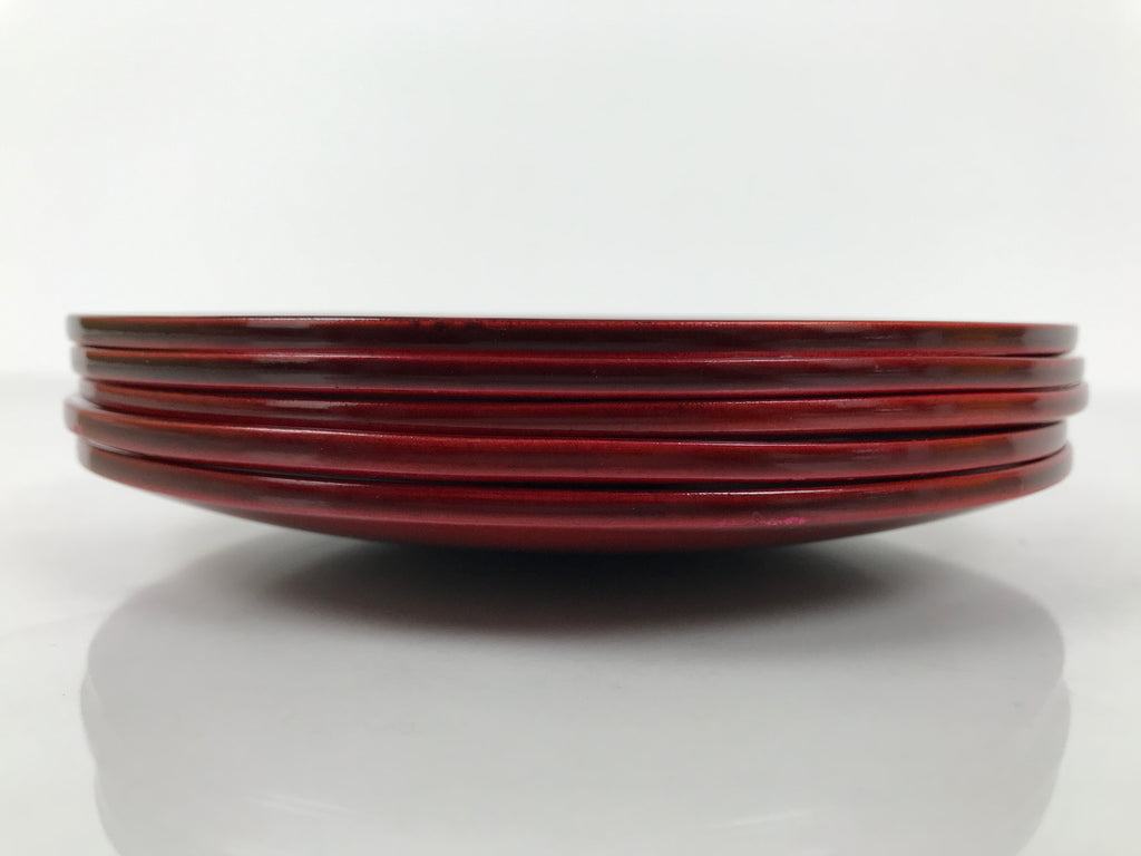 Japanese Wooden Lacquered Small Plate 5pc Set Vtg Meimeizara Hida Shunkei LWB174