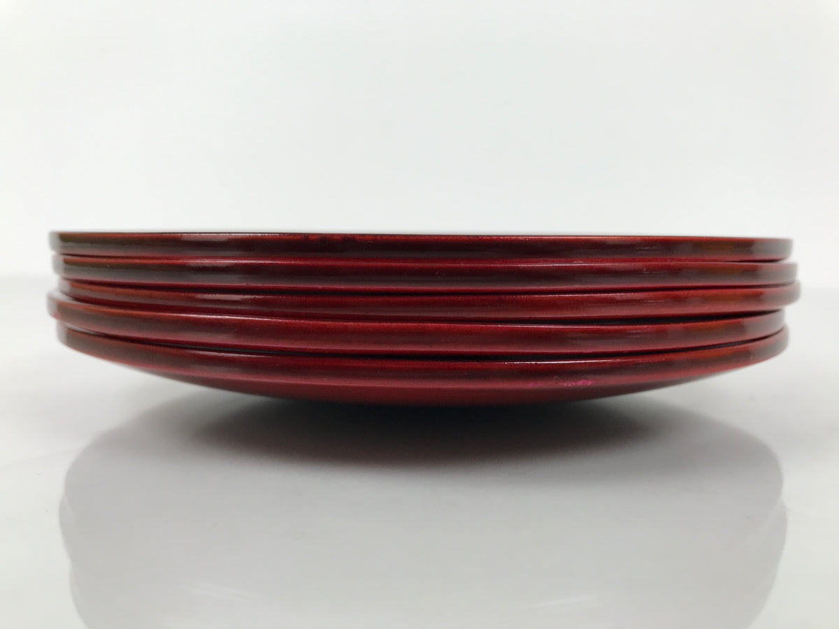 Japanese Wooden Lacquered Small Plate 5pc Set Vtg Meimeizara Hida Shunkei LWB174