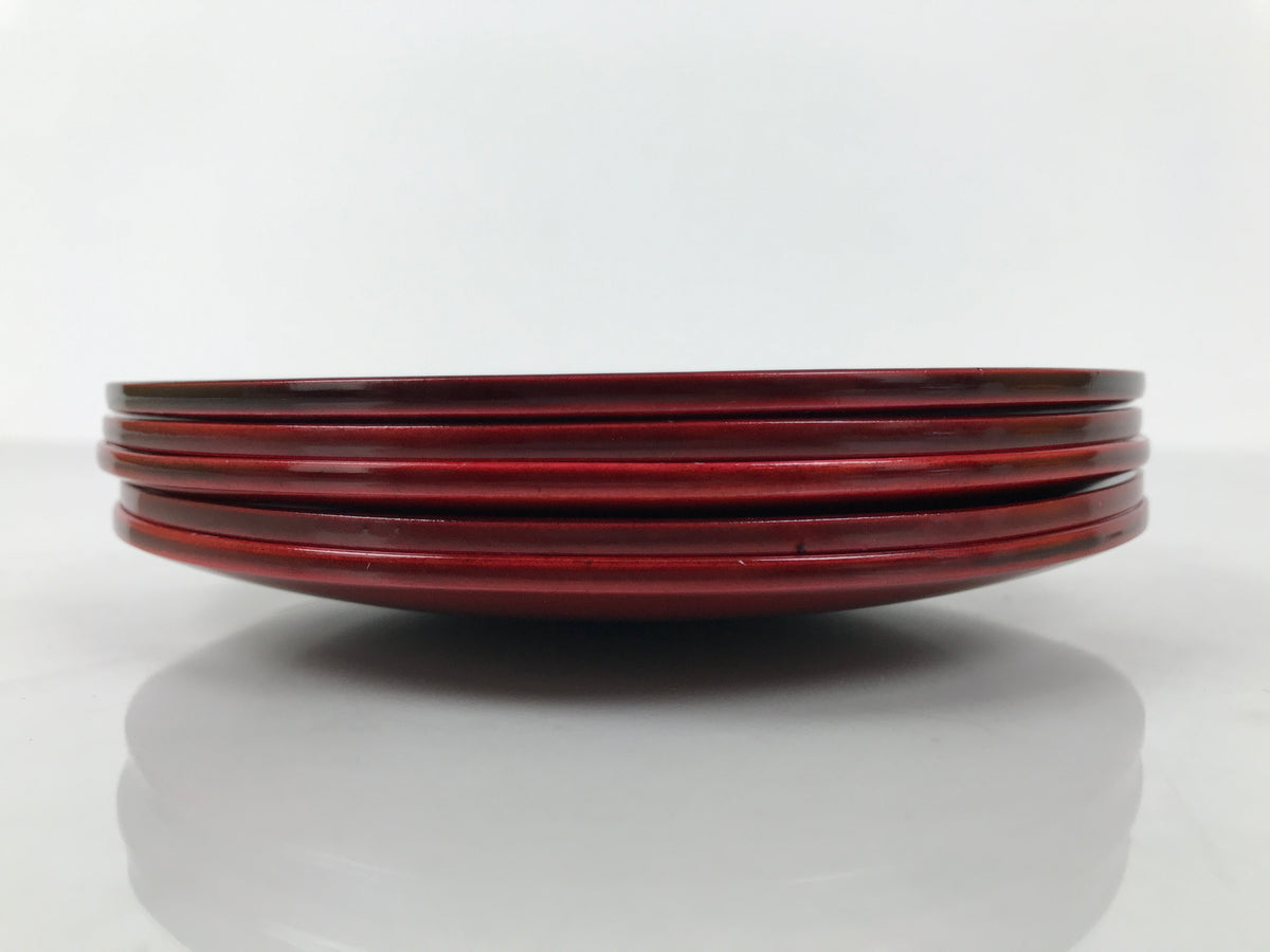 Japanese Wooden Lacquered Small Plate 5pc Set Vtg Meimeizara Hida Shunkei LWB174