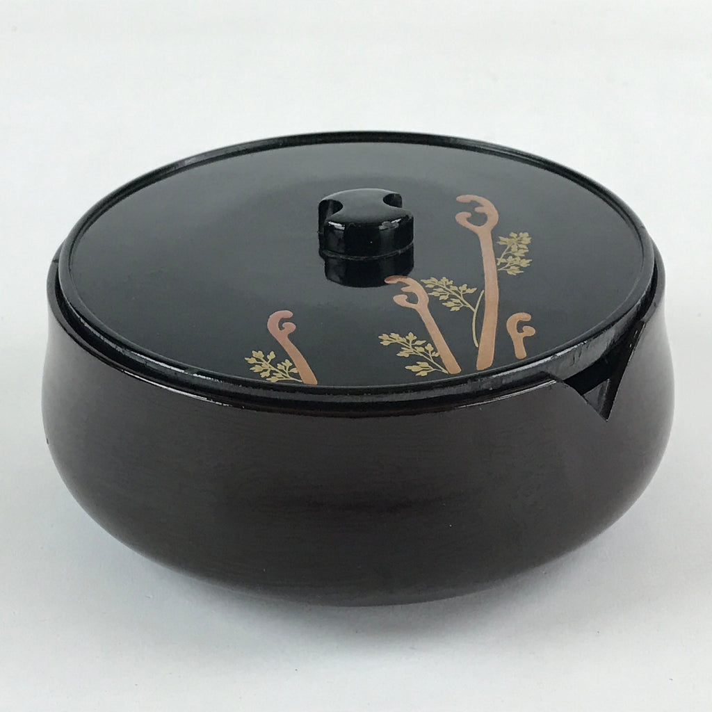 Japanese Wooden Lacquerware Lidded Bowl Rice Container Vtg Black Urushi L15