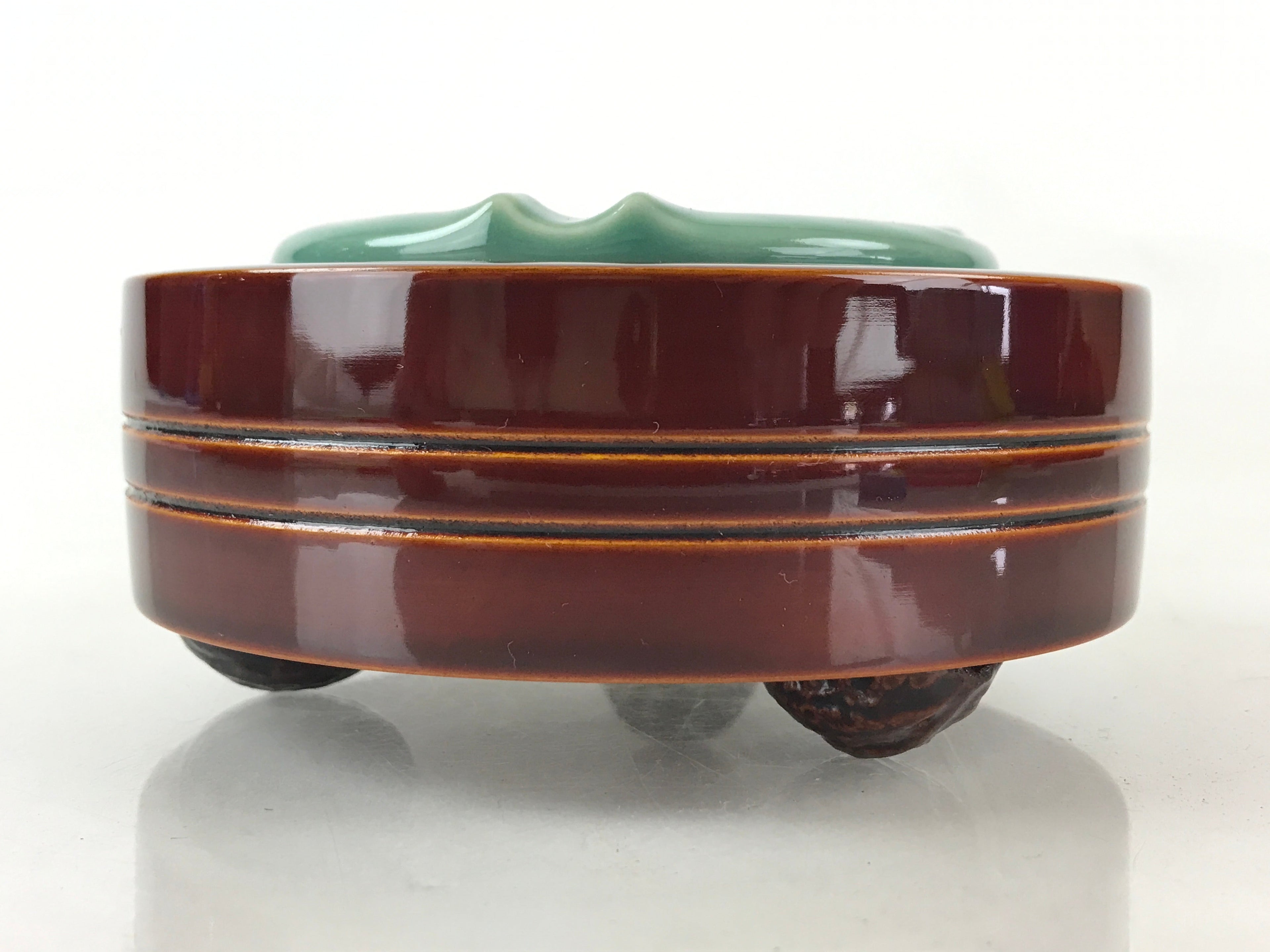 Japanese Wooden Lacquerware Porcelain Ashtay Haizara Vtg Walnut Legs Brown UR913