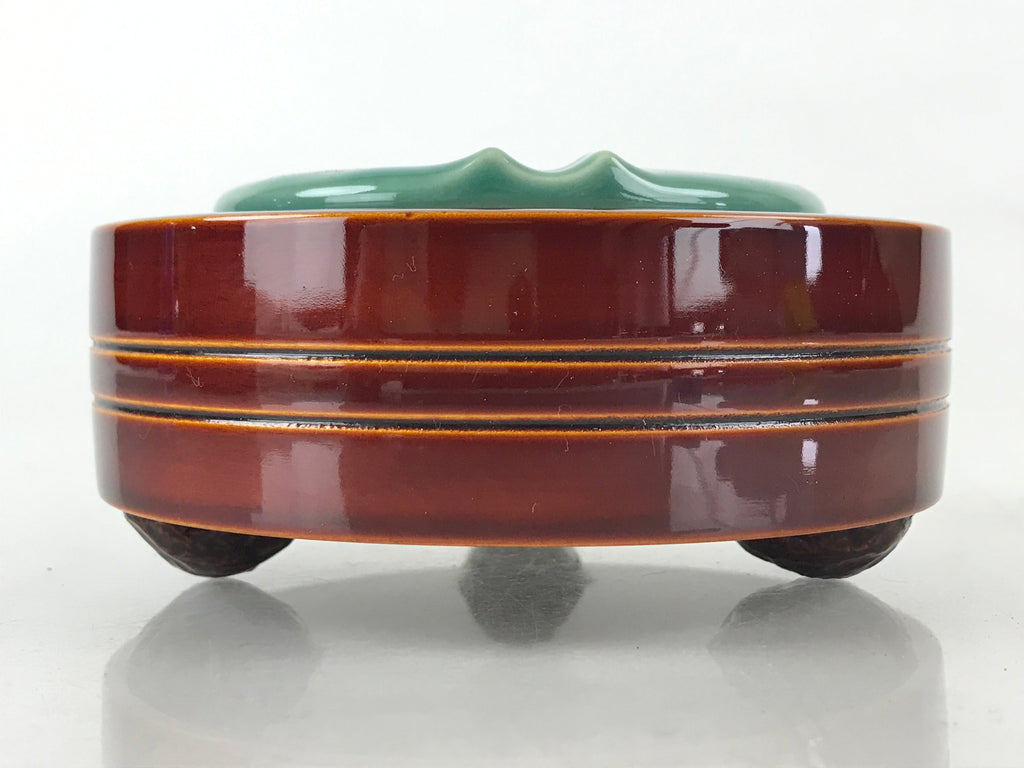 Japanese Wooden Lacquerware Porcelain Ashtay Haizara Vtg Walnut Legs Brown UR913