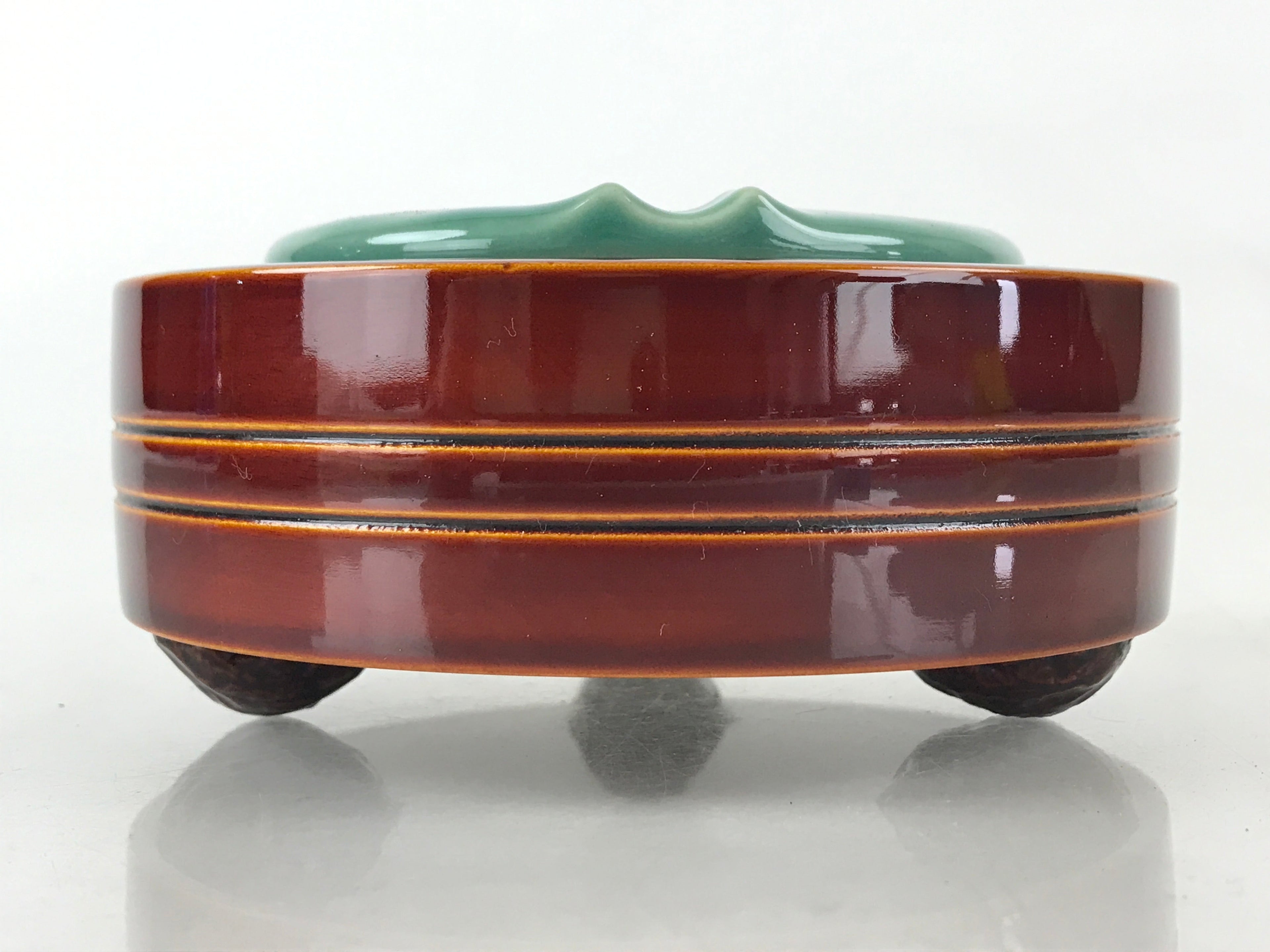 Japanese Wooden Lacquerware Porcelain Ashtay Haizara Vtg Walnut Legs Brown UR913