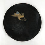 Japanese Wooden Lacquerware Round Serving Tray Vtg Obon Castle Black L17