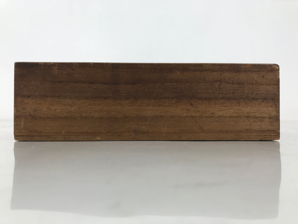 Japanese Wooden Lidded Pottery Plate Storage Box Inside 16x16x4cm Brown X175