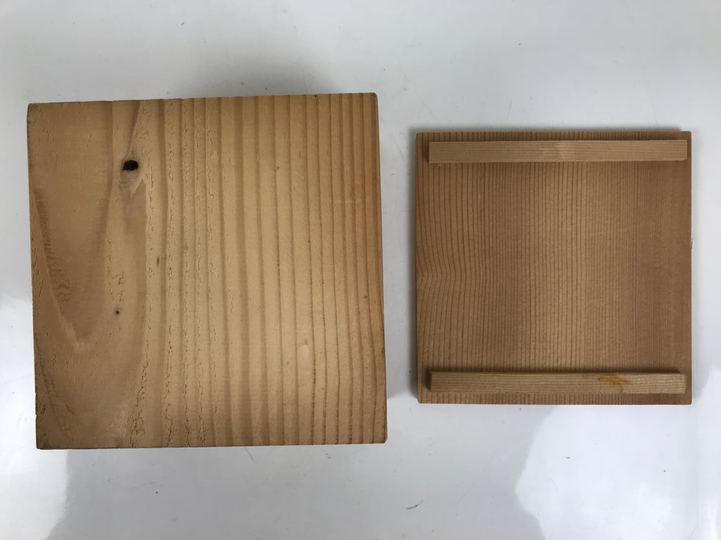 Japanese Wooden Lidded Pottery Storage Box Inside 13x13x7.2cm Brown X189
