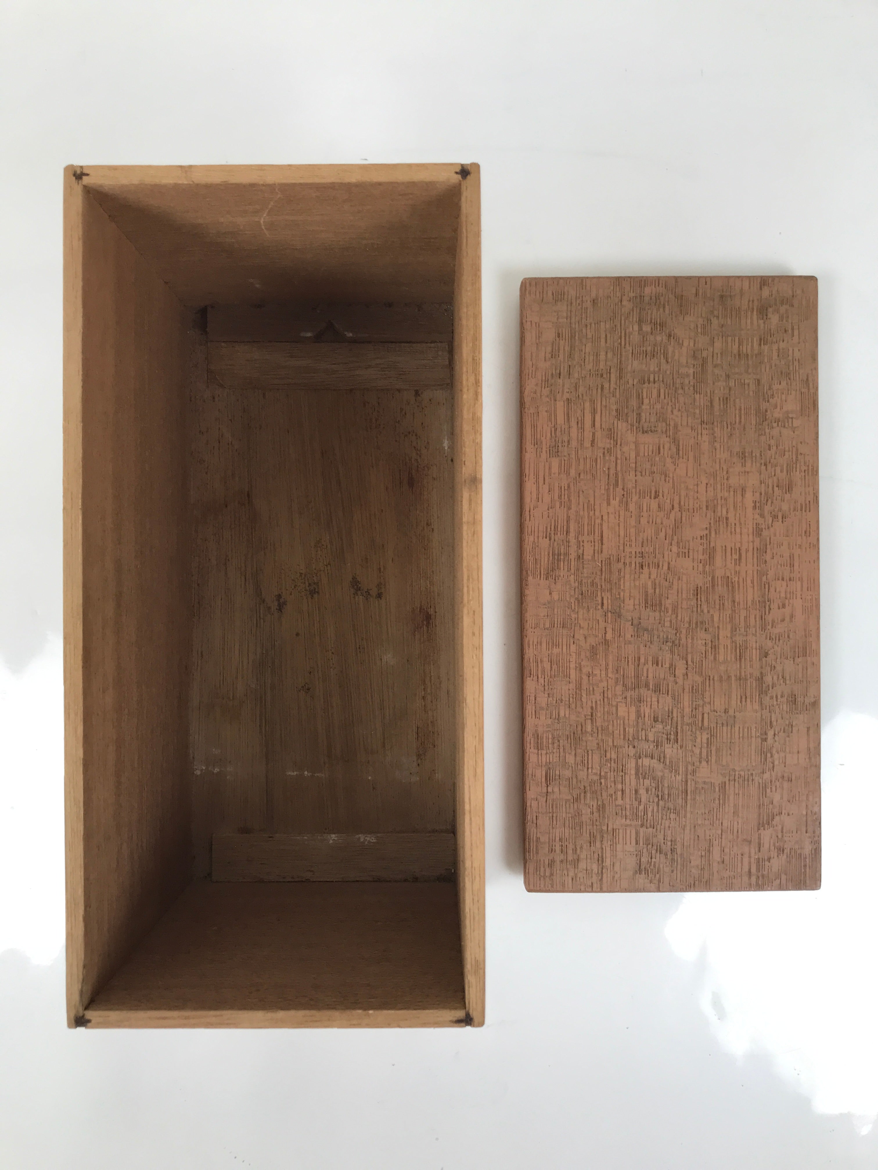 Japanese Wooden Lidded Pottery Storage Box Inside 26x12x13cm Brown X203