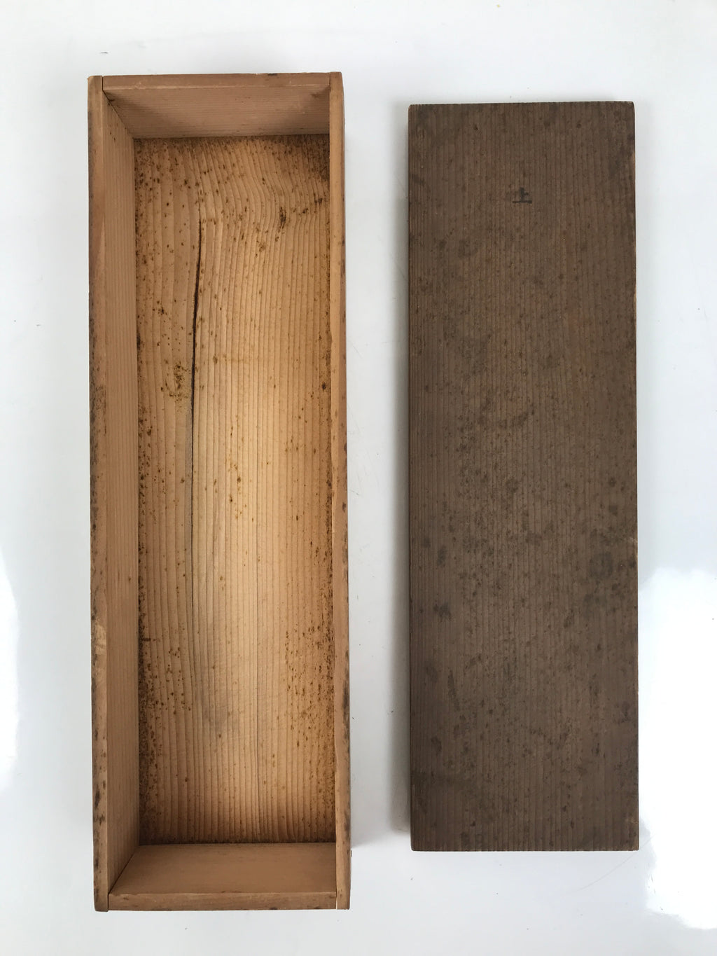 Japanese Wooden Lidded Pottery Storage Box Inside 32.6x9.4x4.8cm Brown X199