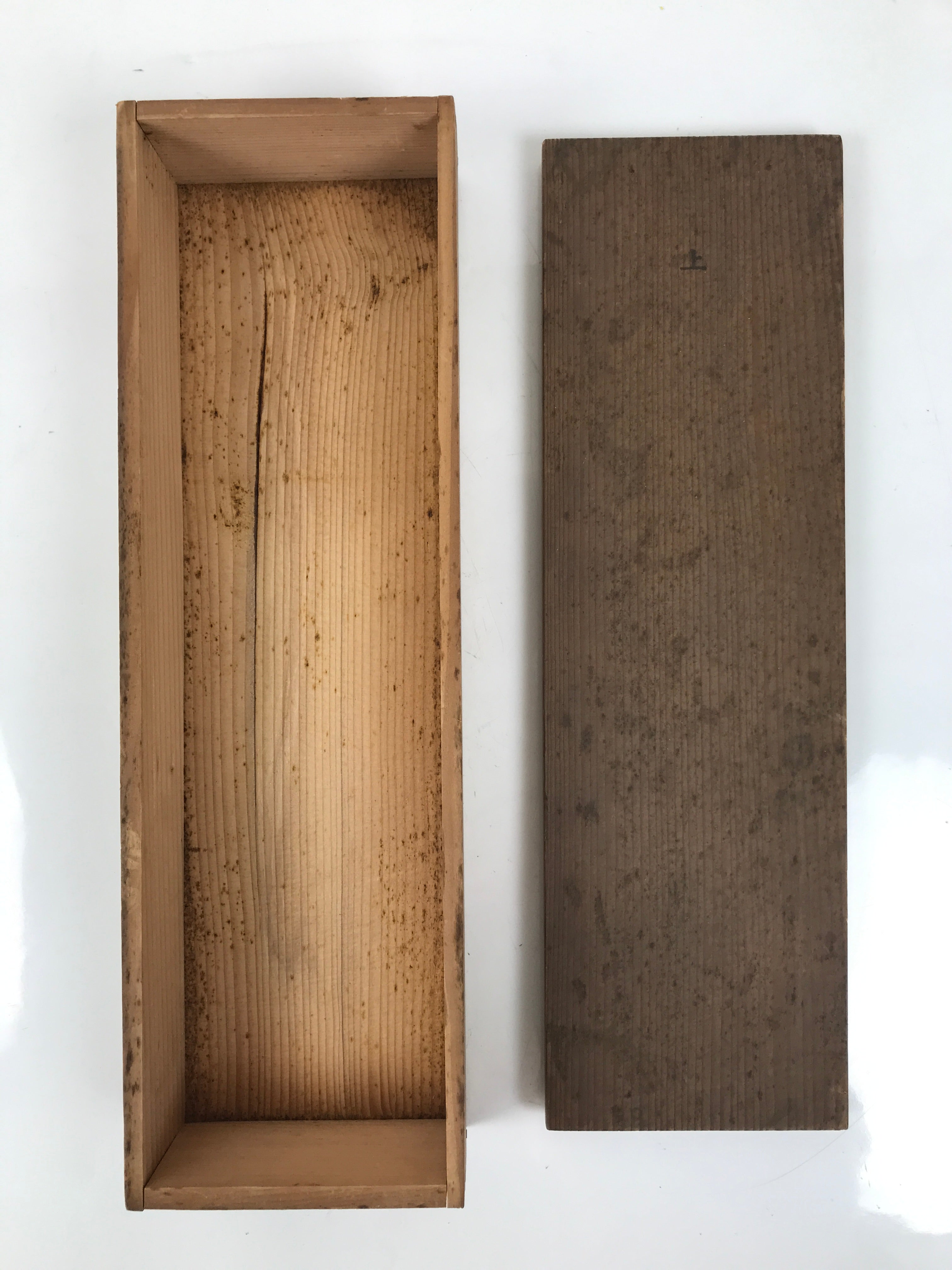 Japanese Wooden Lidded Pottery Storage Box Inside 32.6x9.4x4.8cm Brown X199