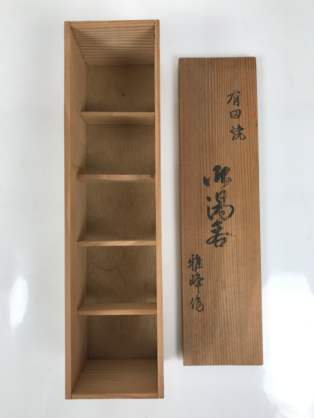 Japanese Wooden Lidded Pottery Storage Box Inside 35.5x8x8.5cm Teacup Brown X185