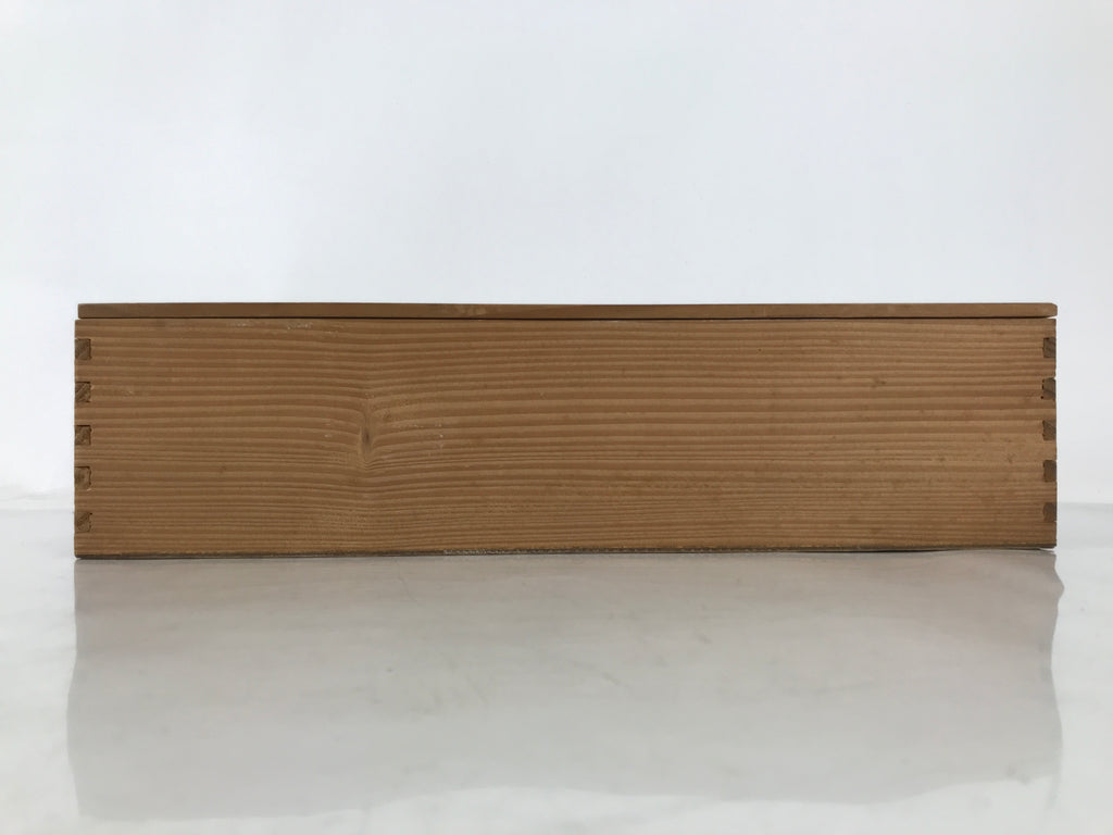 Japanese Wooden Lidded Pottery Storage Box Inside 35.5x8x8.5cm Teacup Brown X185