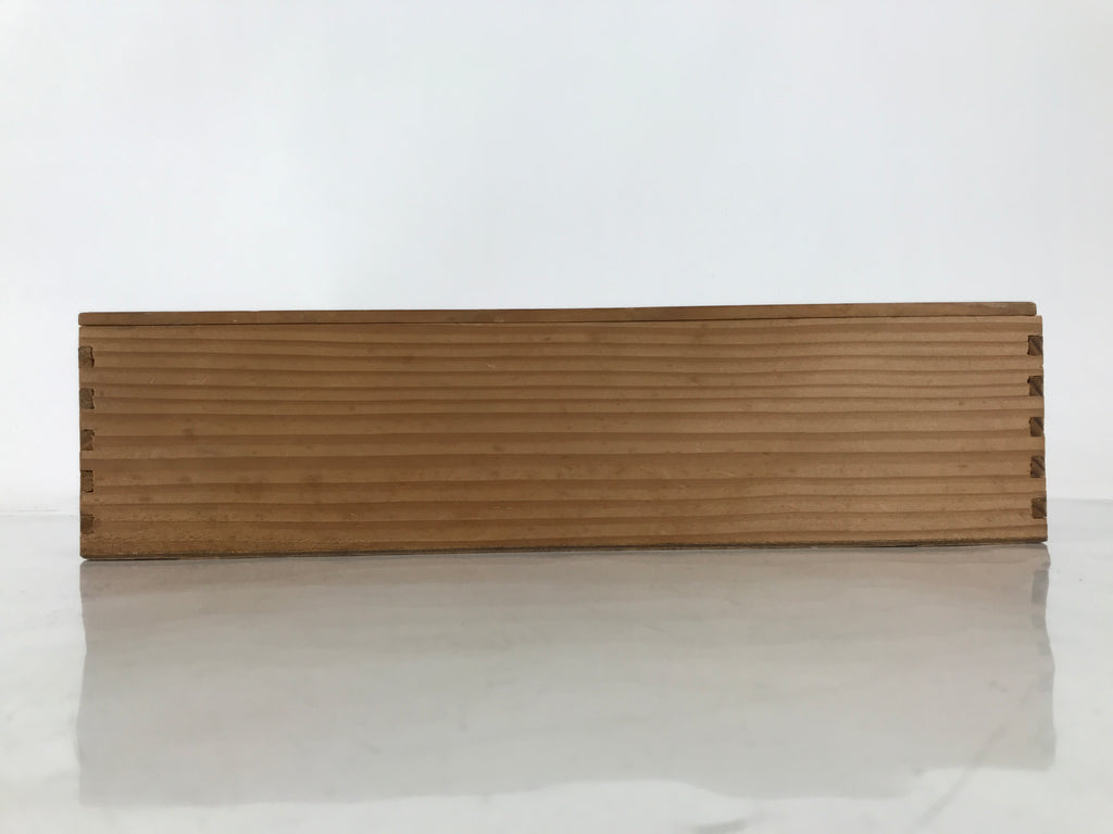Japanese Wooden Lidded Pottery Storage Box Inside 35.5x8x8.5cm Teacup Brown X185