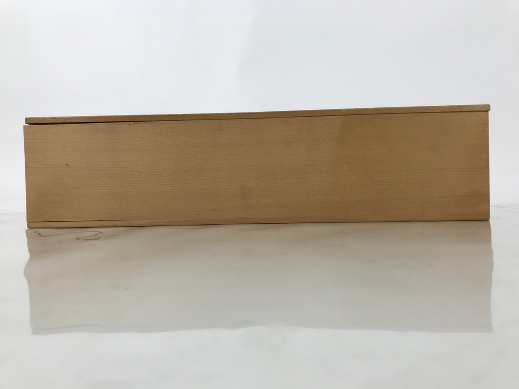 Japanese Wooden Lidded Pottery Storage Box Inside 45x10x10cm Brown X217