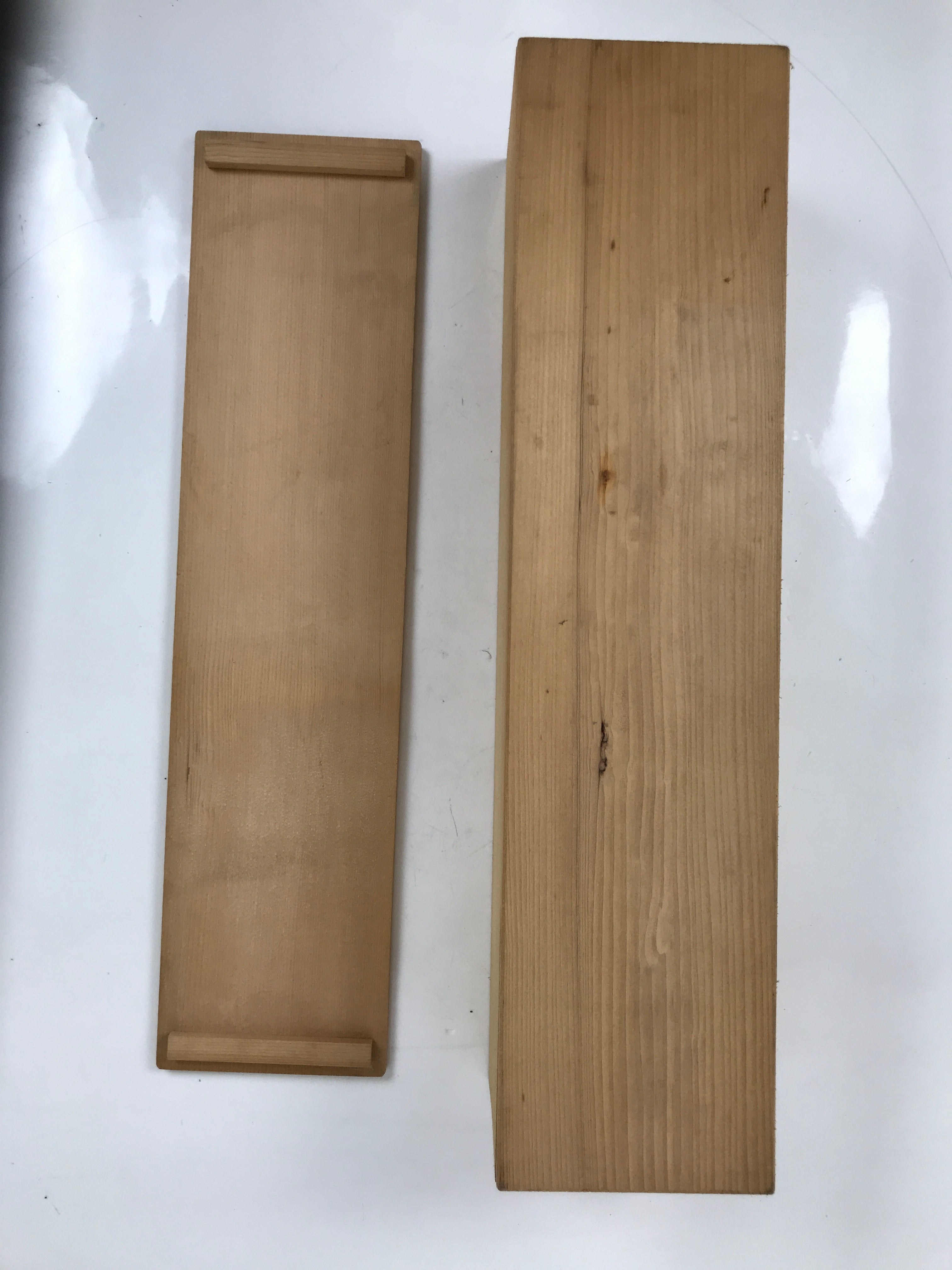 Japanese Wooden Lidded Pottery Storage Box Inside 45x10x10cm Brown X217