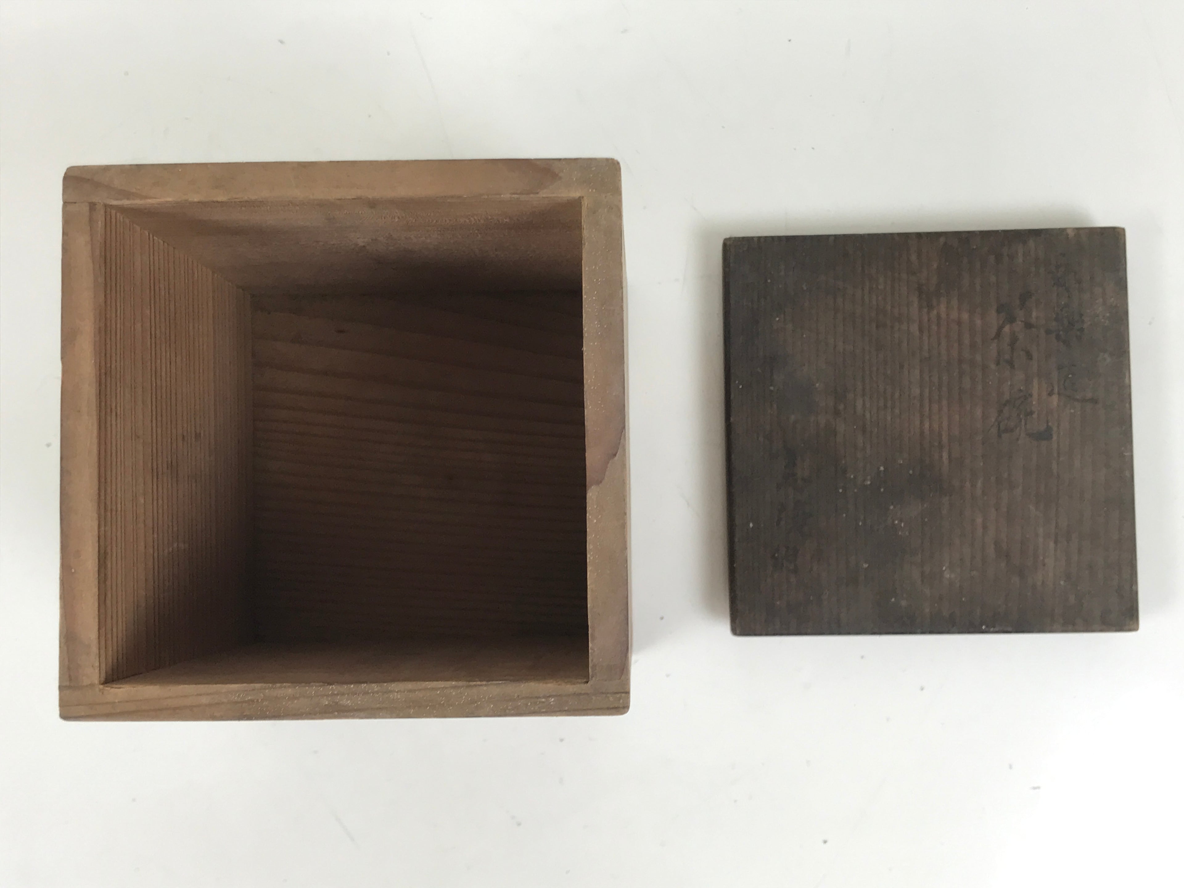Japanese Wooden Lidded Pottery Storage Box Inside 8.3x8.3x10.3cm Brown X188