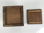 Japanese Wooden Lidded Pottery Storage Box Inside 8.3x8.3x10.3cm Brown X188