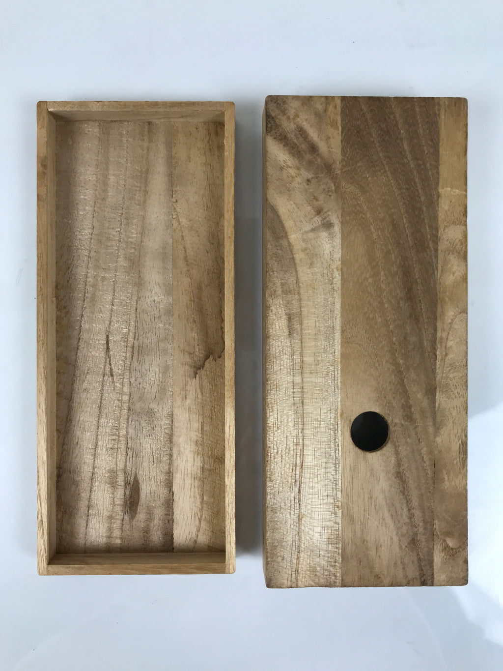 Japanese Wooden Lidded Storage Box Inside 20.3x7.7x2.4cm Juzu Brown X221