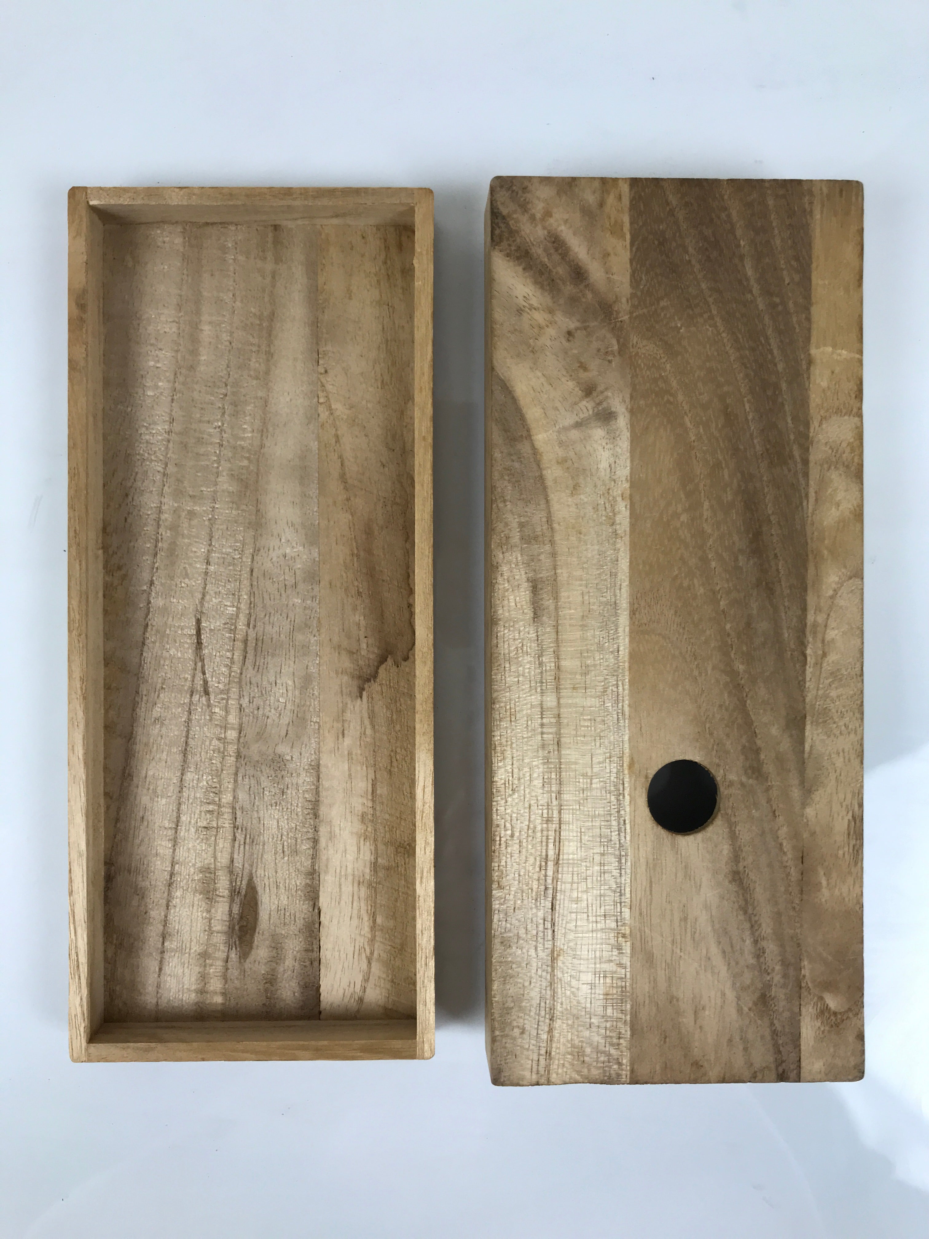 Japanese Wooden Lidded Storage Box Inside 20.3x7.7x2.4cm Juzu Brown X221