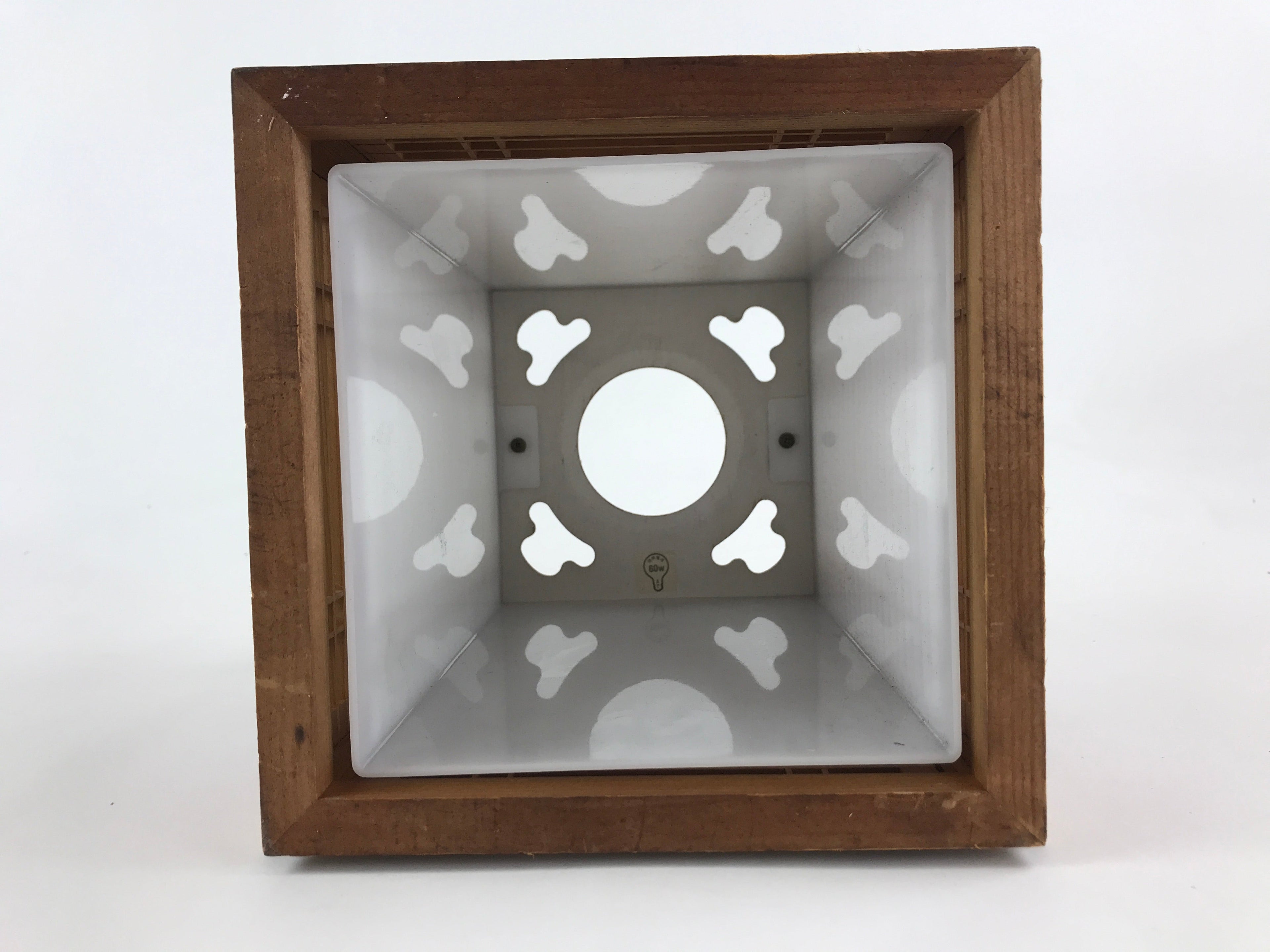 Japanese Wooden Light Shade Light Fixture Vtg Cube Window Pane Shoji JK556