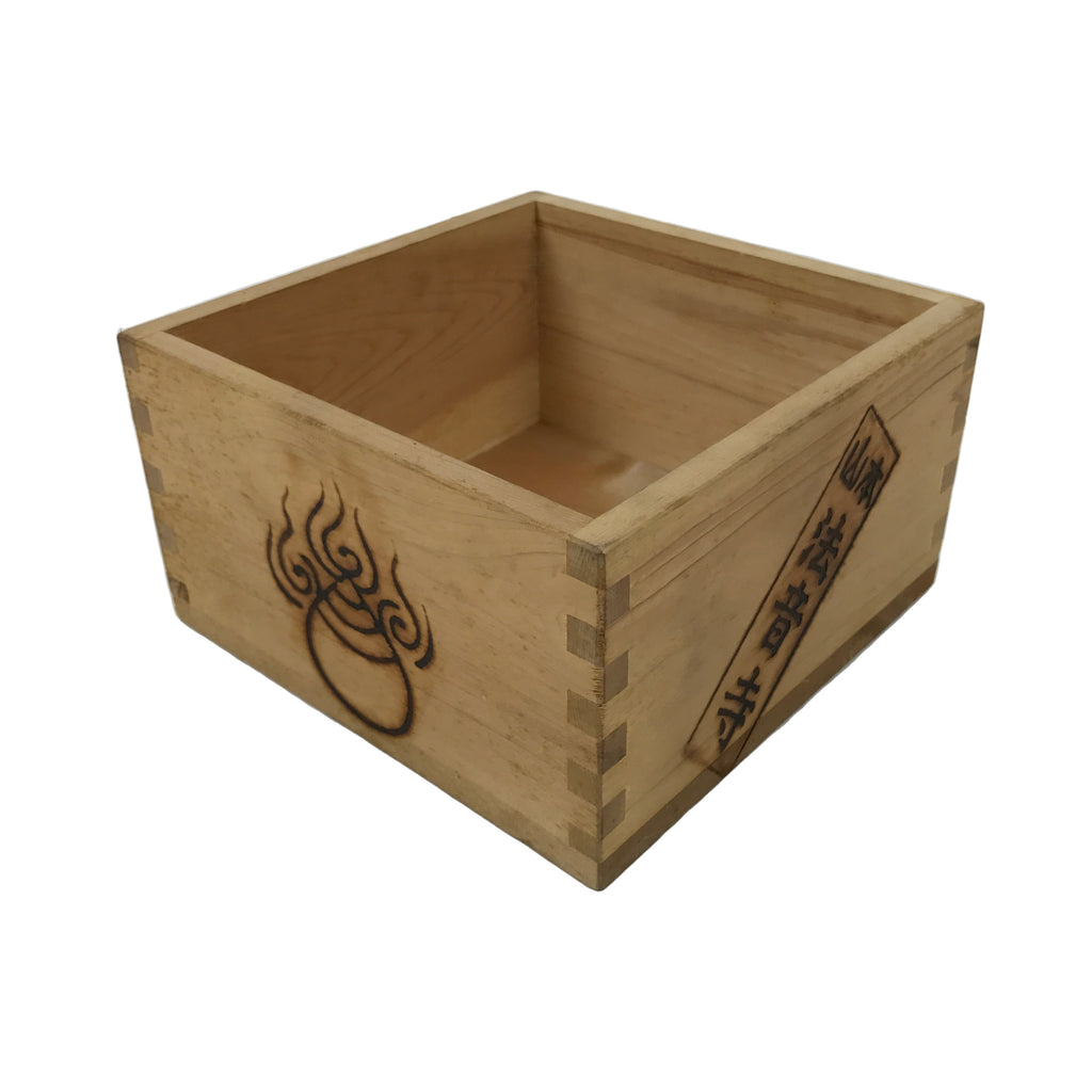 Japanese Wooden Measuring Cup Vtg Masu Decoration Temple Brand Kanji Fukuju X214